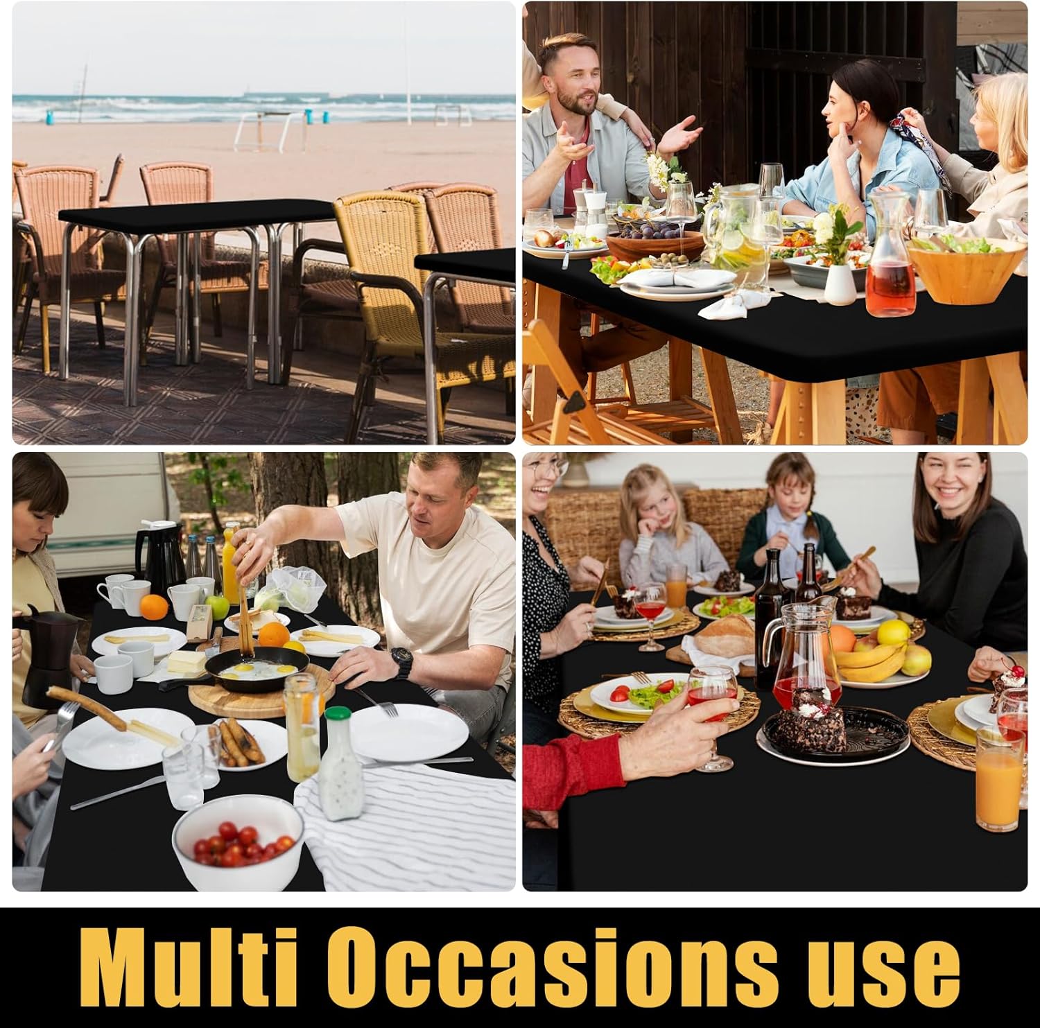 Smiry 6-Foot Picnic Table Cloth Waterproof Elastic Washable - Black 30x72