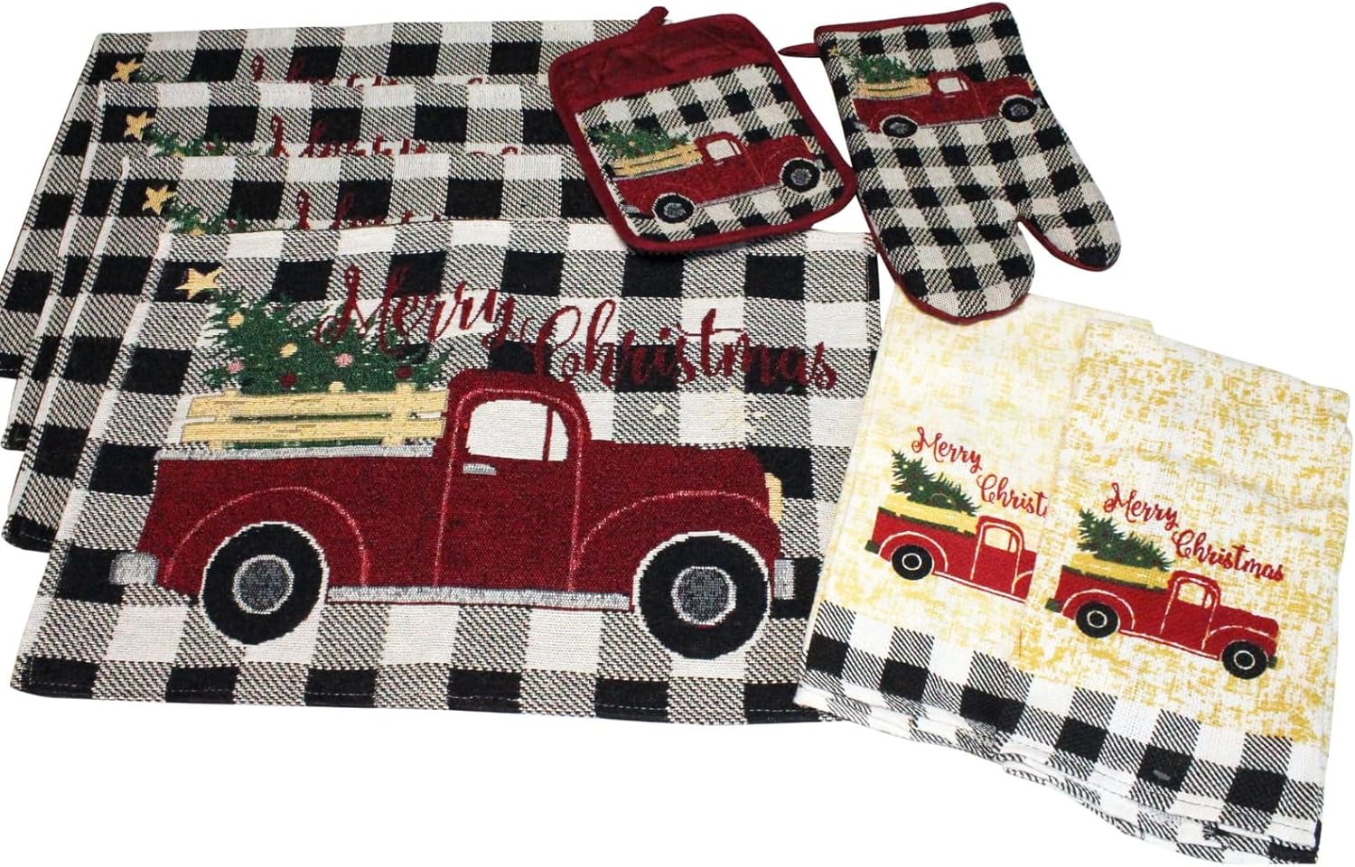 8-Piece Christmas Buffaloe Plaid Placemats Kitchen Decor Set