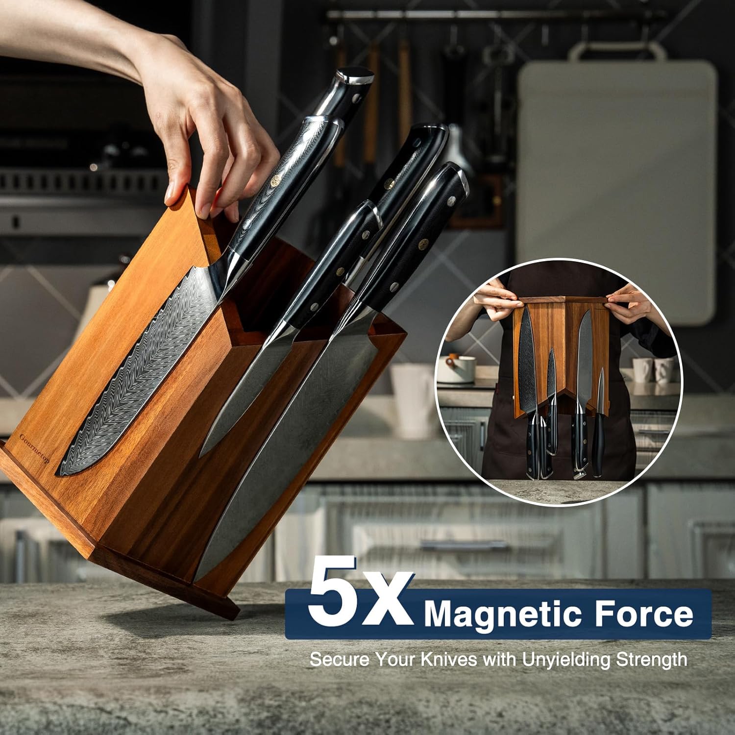 Gourmetop Magnetic Knife Holder Acacia Wood