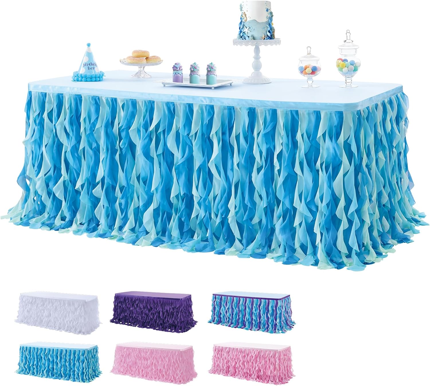 Leegleri 6FT Tulle Table Skirt Ocean Blue Perfect for Baby Celebrations