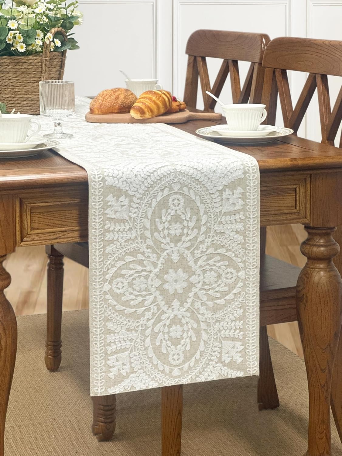 KEVA Boho Table Runner Rustic Farmhouse Linen for Dining Tables