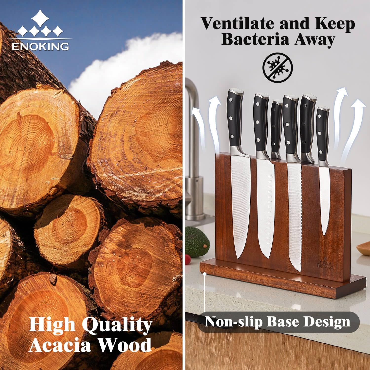 ENOKING Magnetic Knife Block with Acacia Wood
