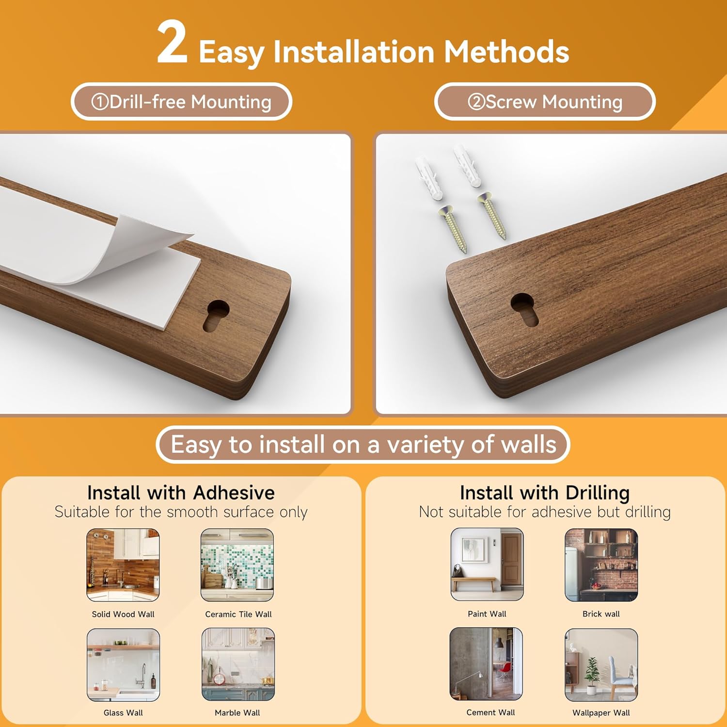 Acacia Wood Magnetic Knife Strip for Wall - No Drill Installation