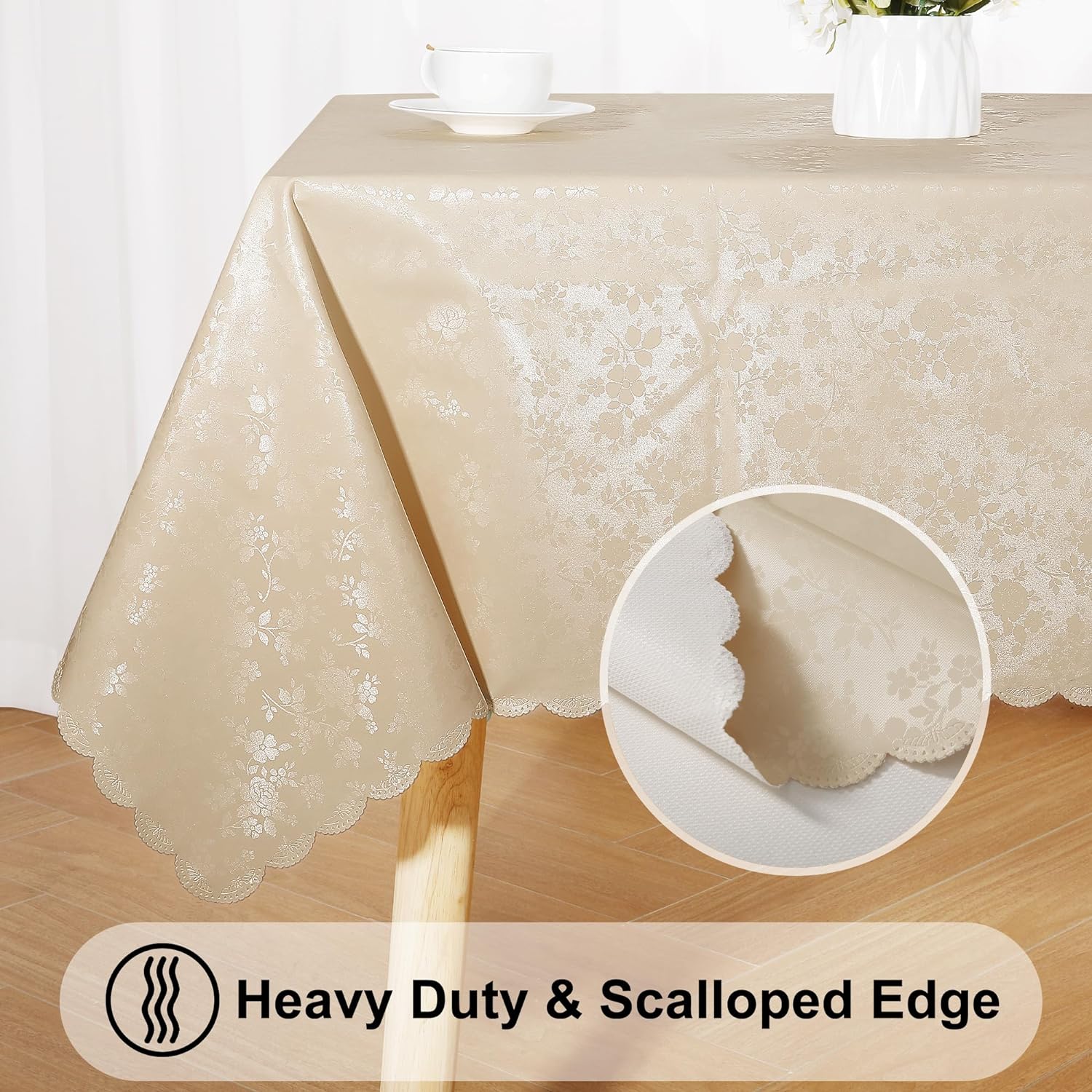 Elegant Beige Rectangle Tablecloth Waterproof for Everyday Use