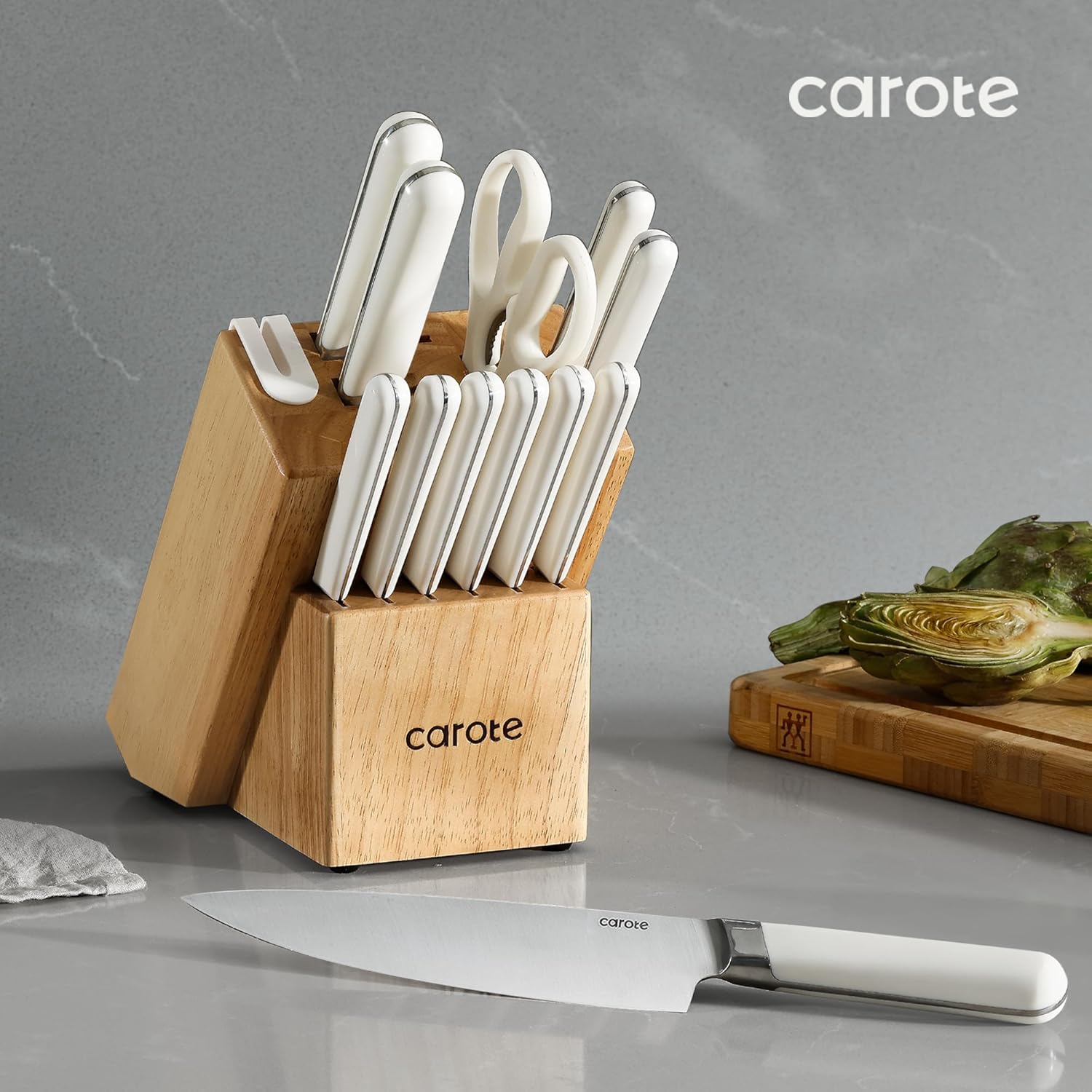 14-Piece Kitchen Knife Set Razor-Sharp stainless steel block with sharpener
