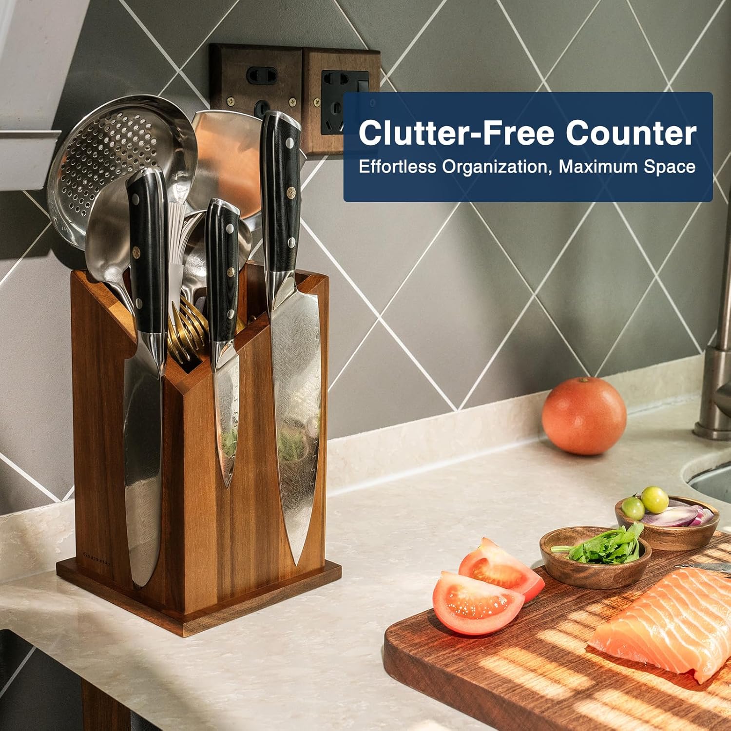 Gourmetop Magnetic Knife Holder Acacia Wood