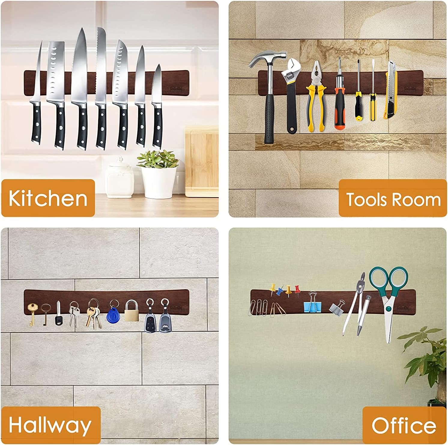 HOSHANHO Magnetic Knife Organizer - Acacia Wood 16x25x07 Replacement for Kitchen Knives