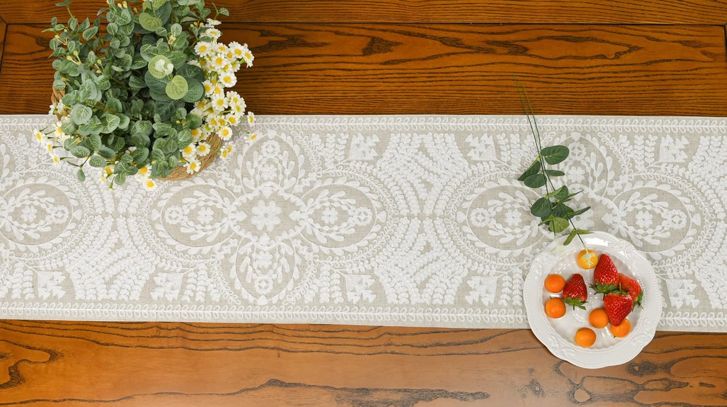 KEVA Boho Table Runner Rustic Farmhouse Linen for Dining Tables