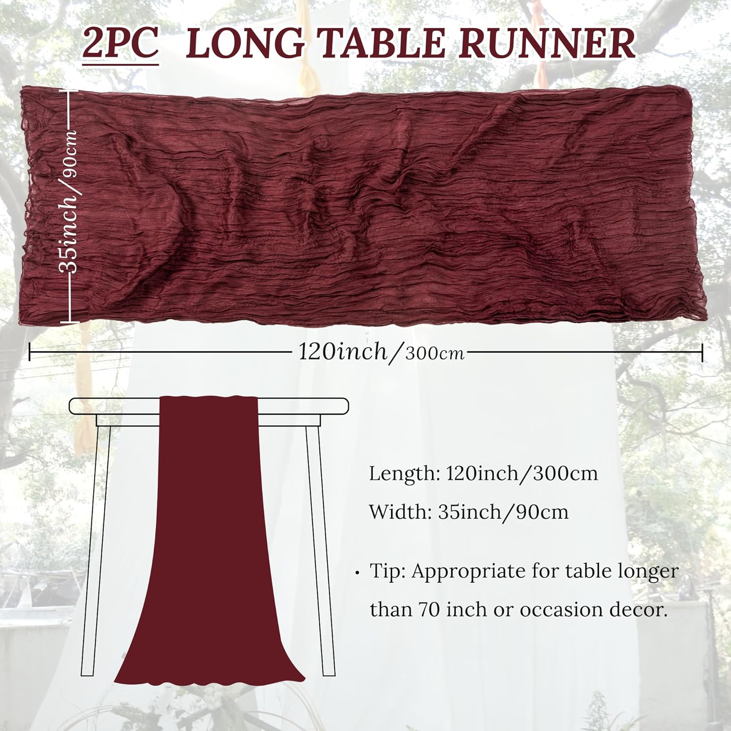 Burgundy 10ft Long Table Runner Pair