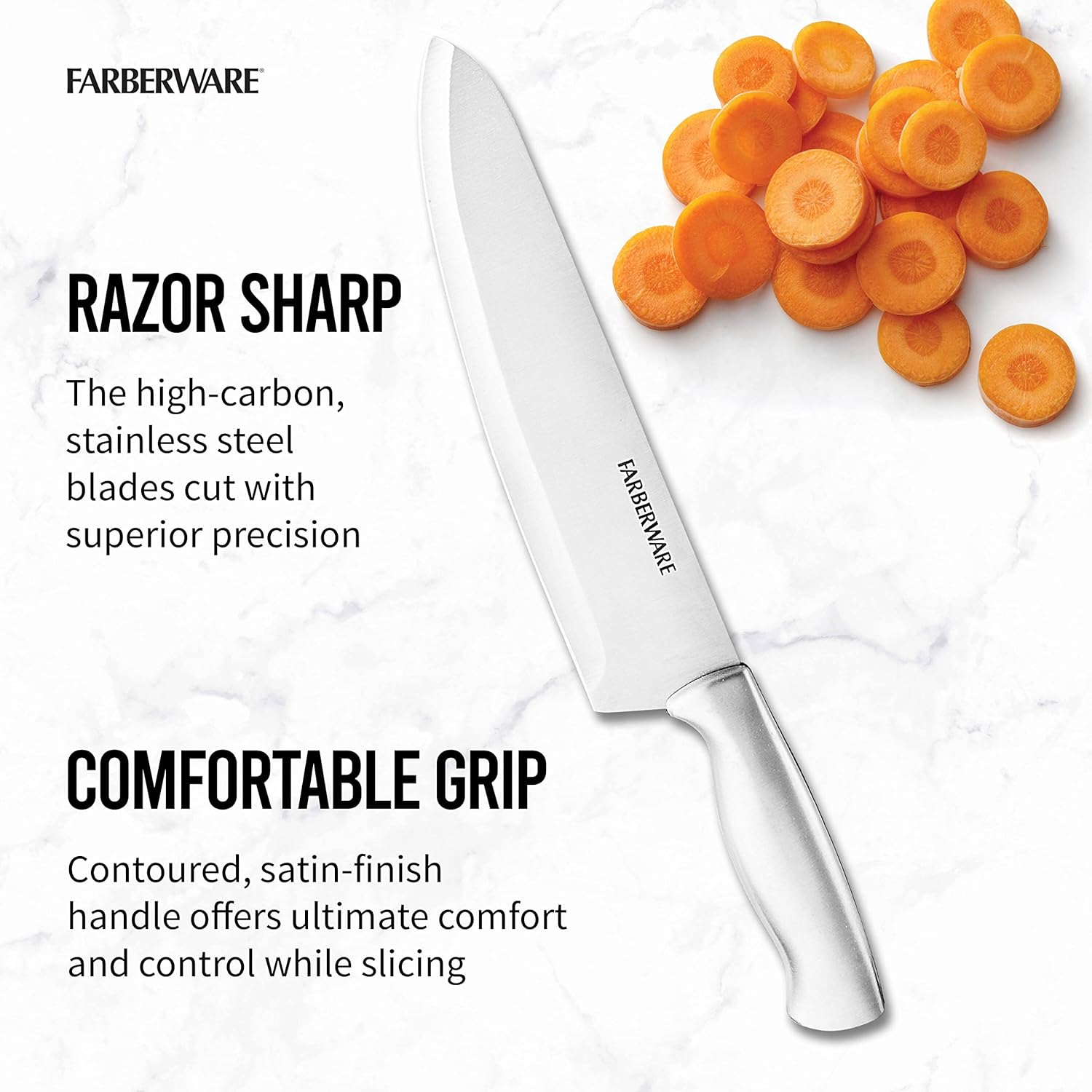 Farberware 15-Piece Stamped Stainless Steel Knife Set with Precision Cuts