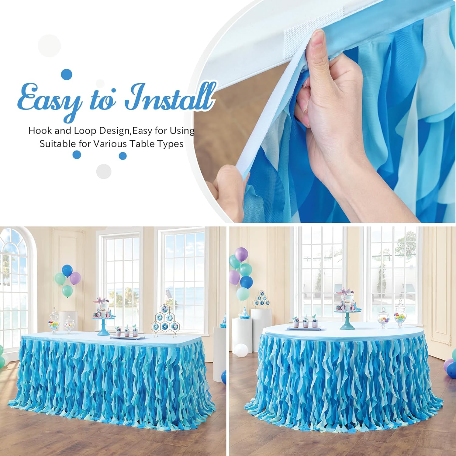 Leegleri 6FT Tulle Table Skirt Ocean Blue Perfect for Baby Celebrations