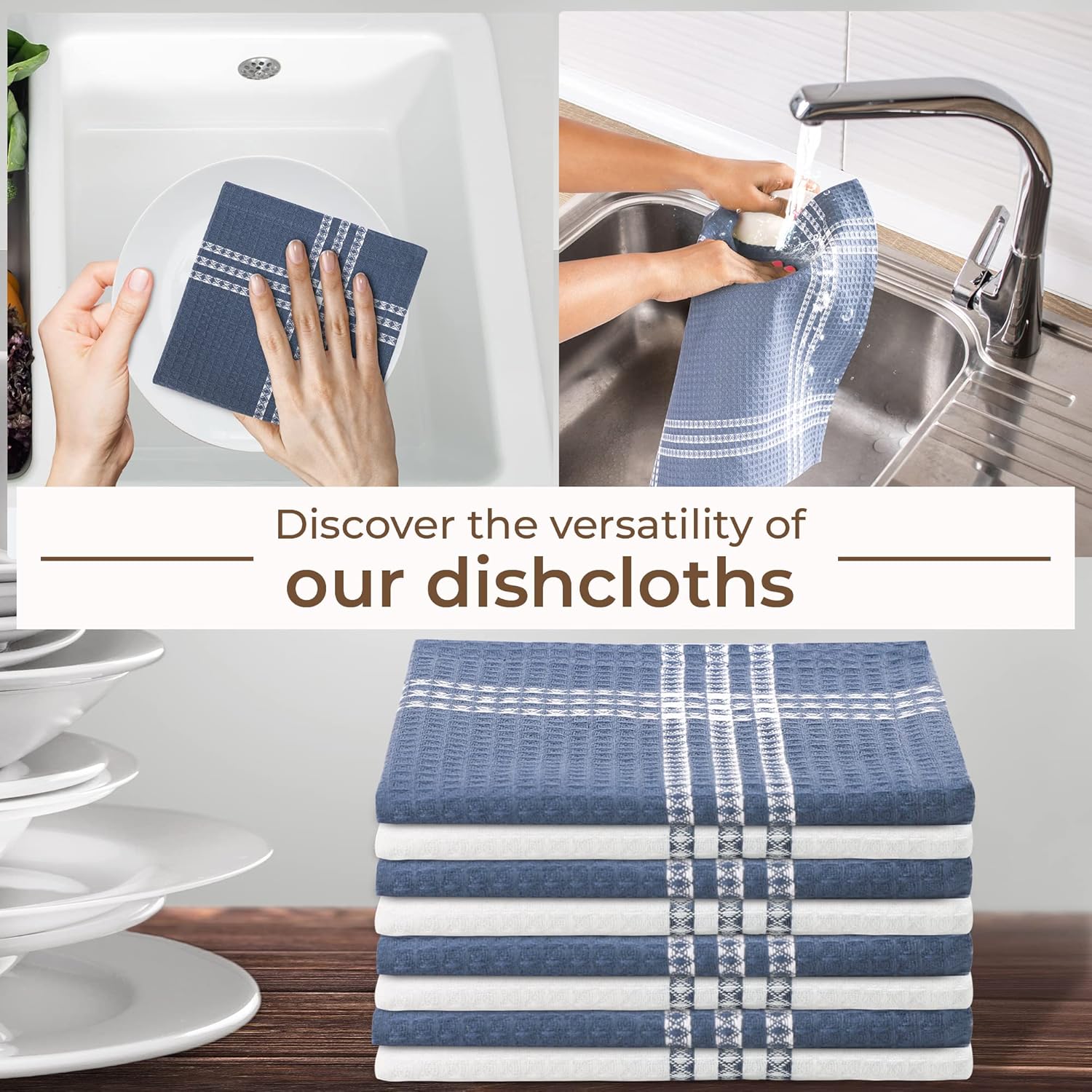 Urban Villa 12x12 Soft and Absorbent Cotton Dishcloth Set of 8