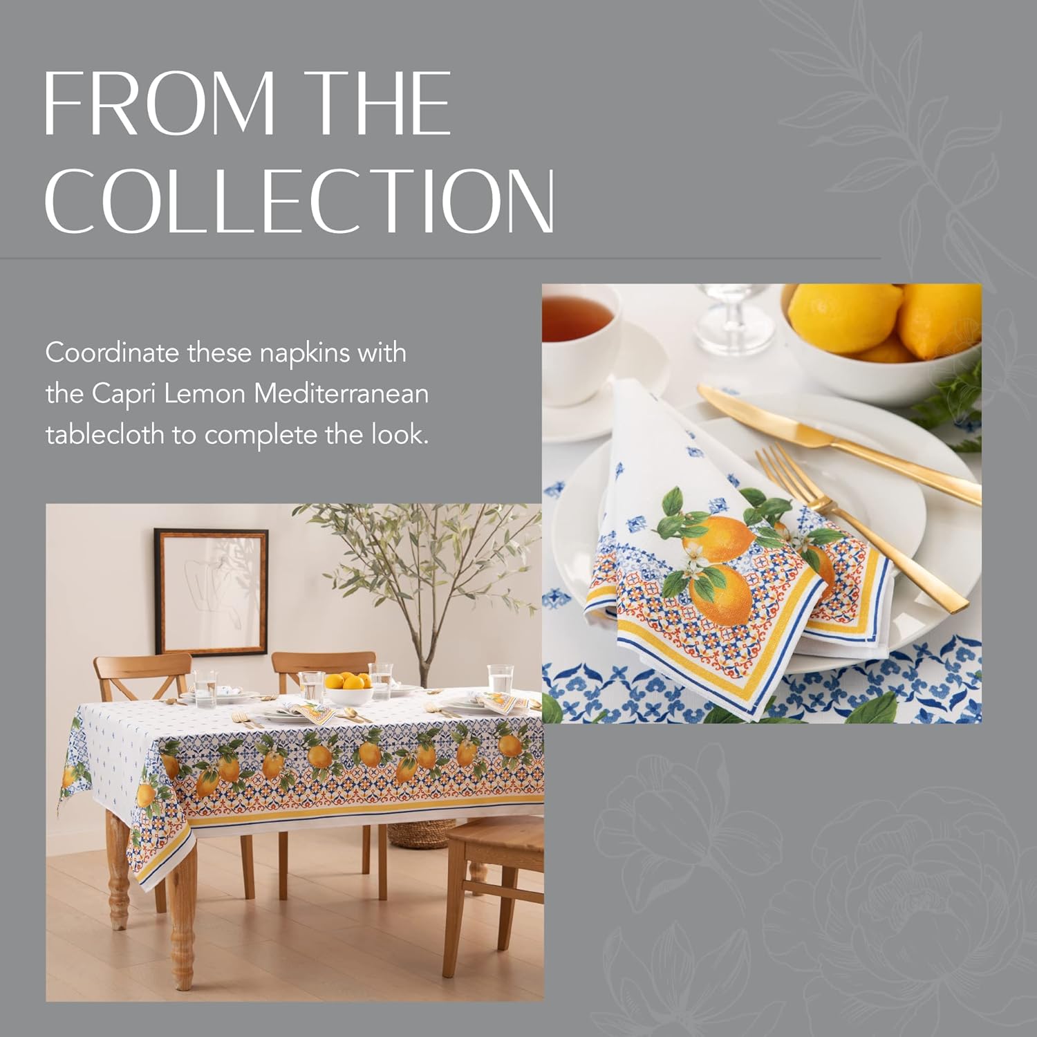 Elrene Home Fashions Capri Lemon Double-Bordered Mediterranean SpringSummer Cloth Napkins