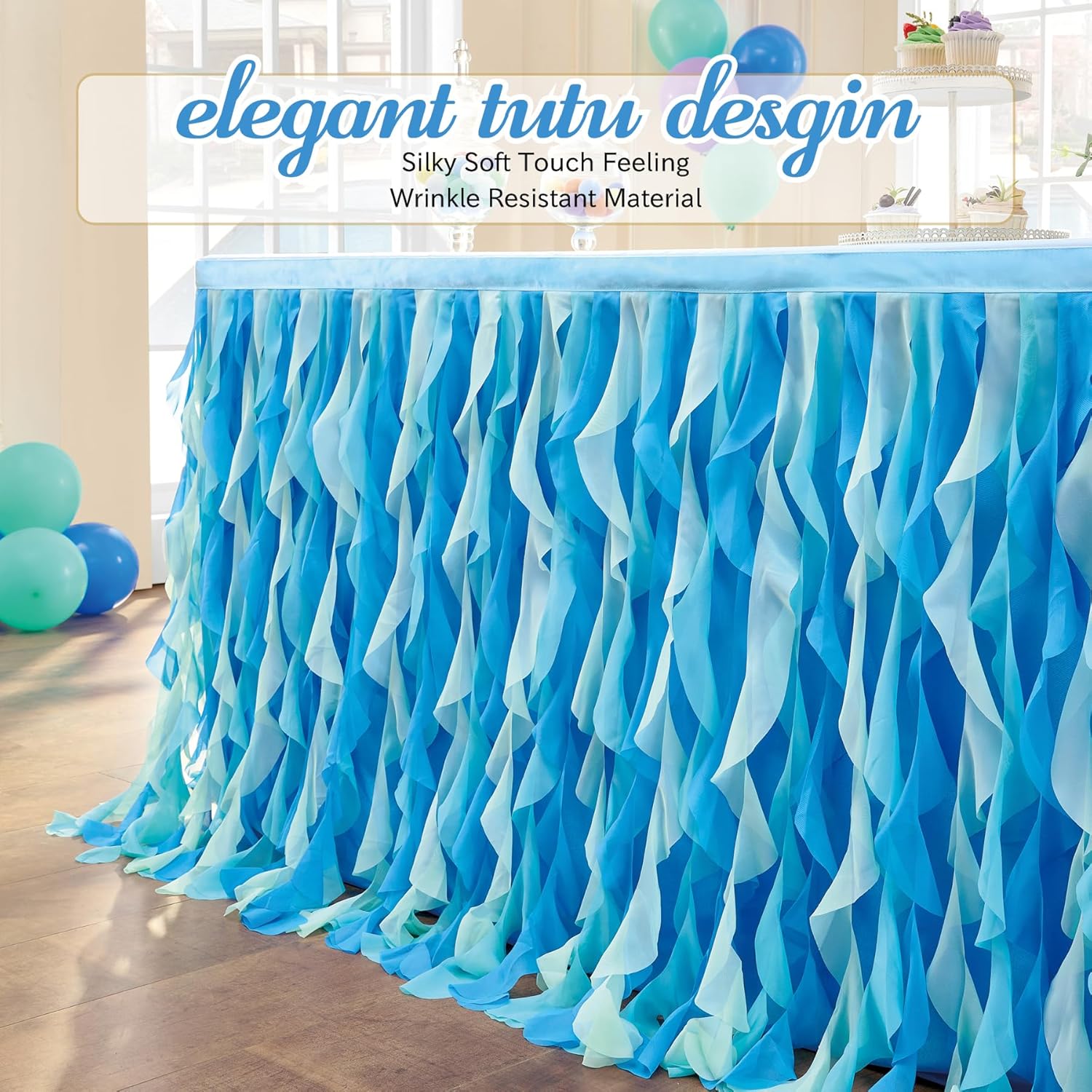 Leegleri 6FT Tulle Table Skirt Ocean Blue Perfect for Baby Celebrations