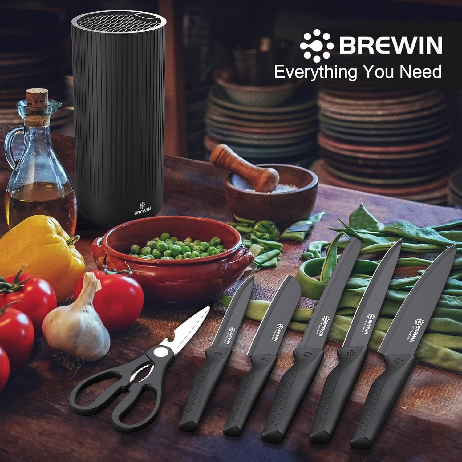 Brewin Kitchen Knife Set with Universal Block
