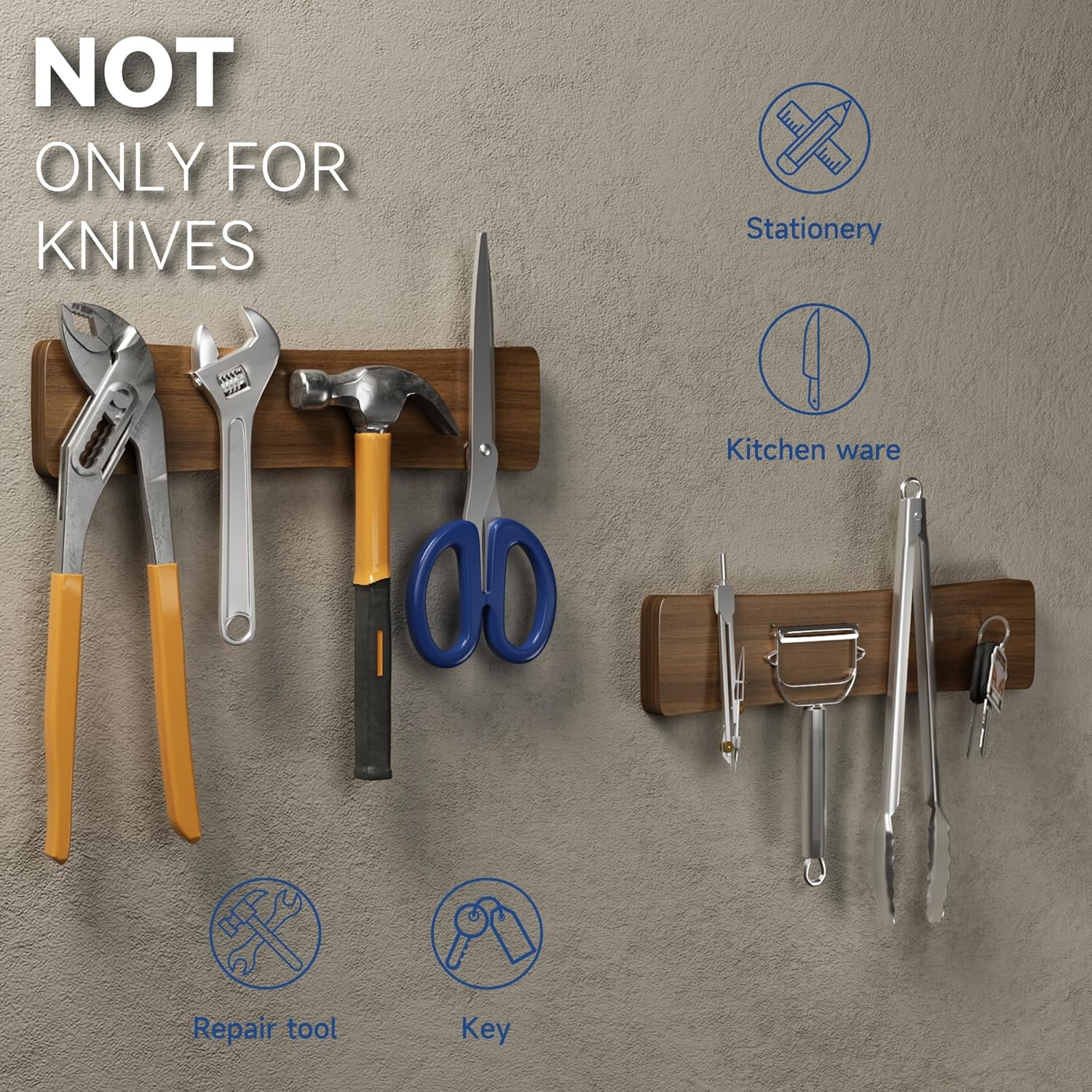 Acacia Wood Magnetic Knife Strip for Wall - No Drill Installation