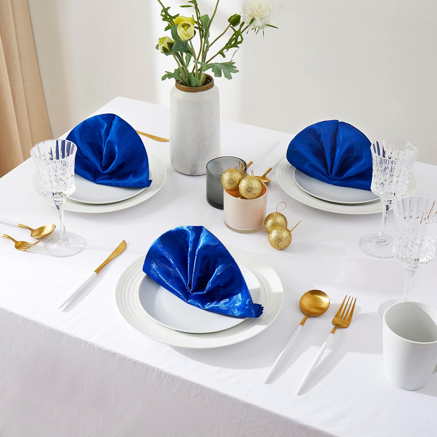 16-Piece Royal Blue Satin Napkins for Dining