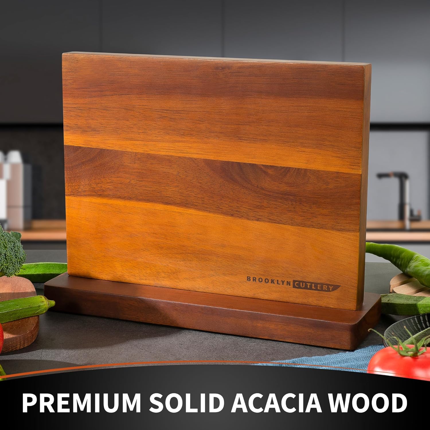 Magnetic knife holder ACACIA WOOD 12 KNIVES GIFT READY