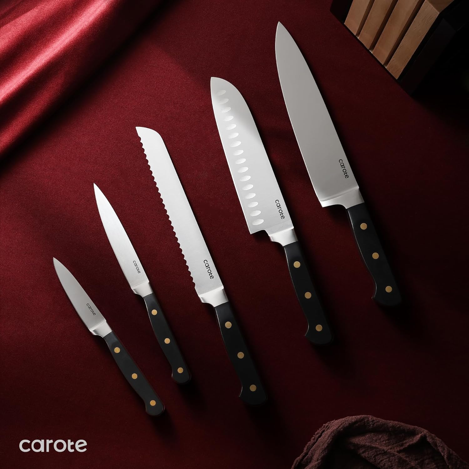 CAROTE 11PCS Knives Set razor-sharp stainless steel ergonomically designed kitchen tools