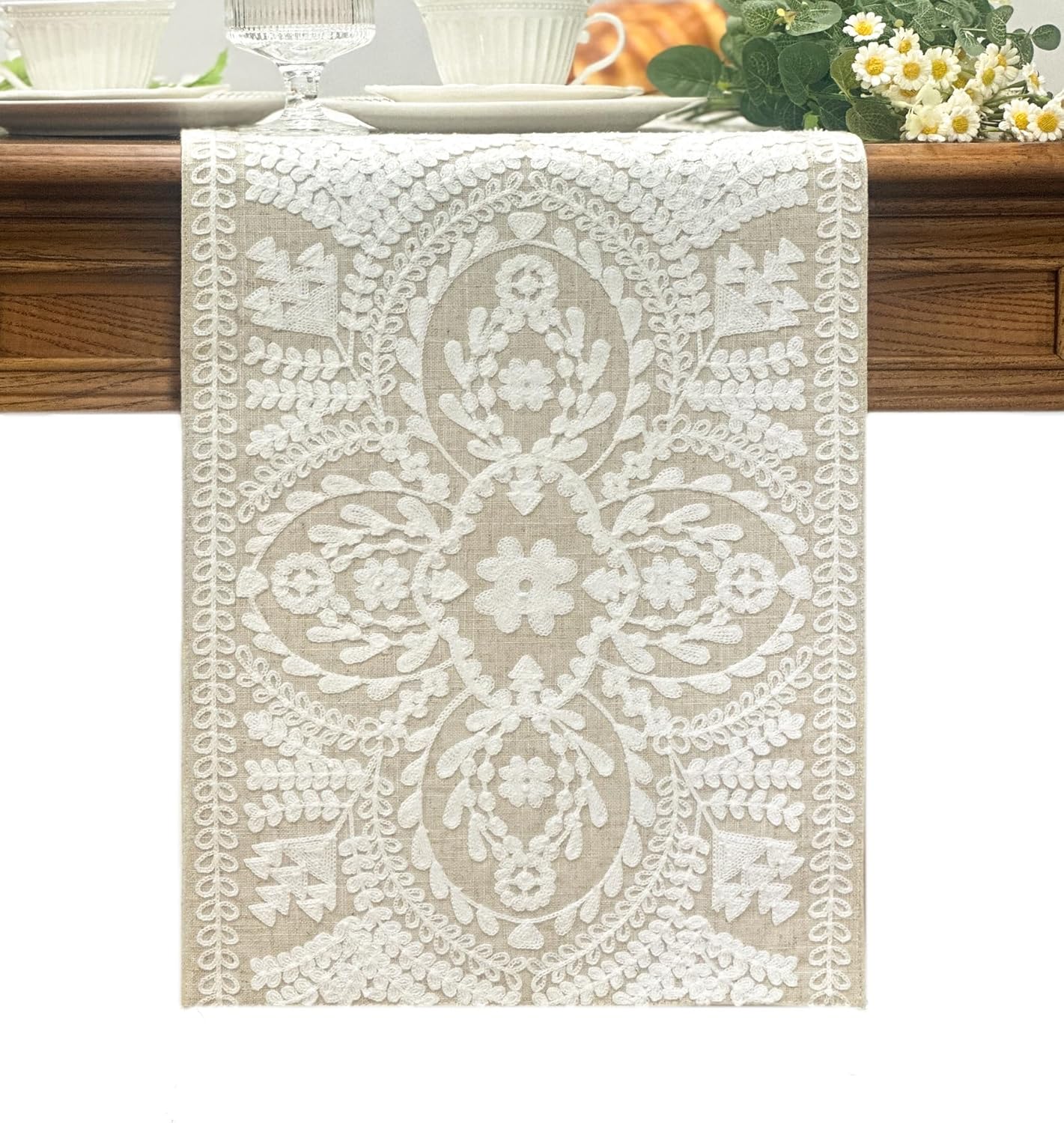 KEVA Boho Table Runner Rustic Farmhouse Linen for Dining Tables