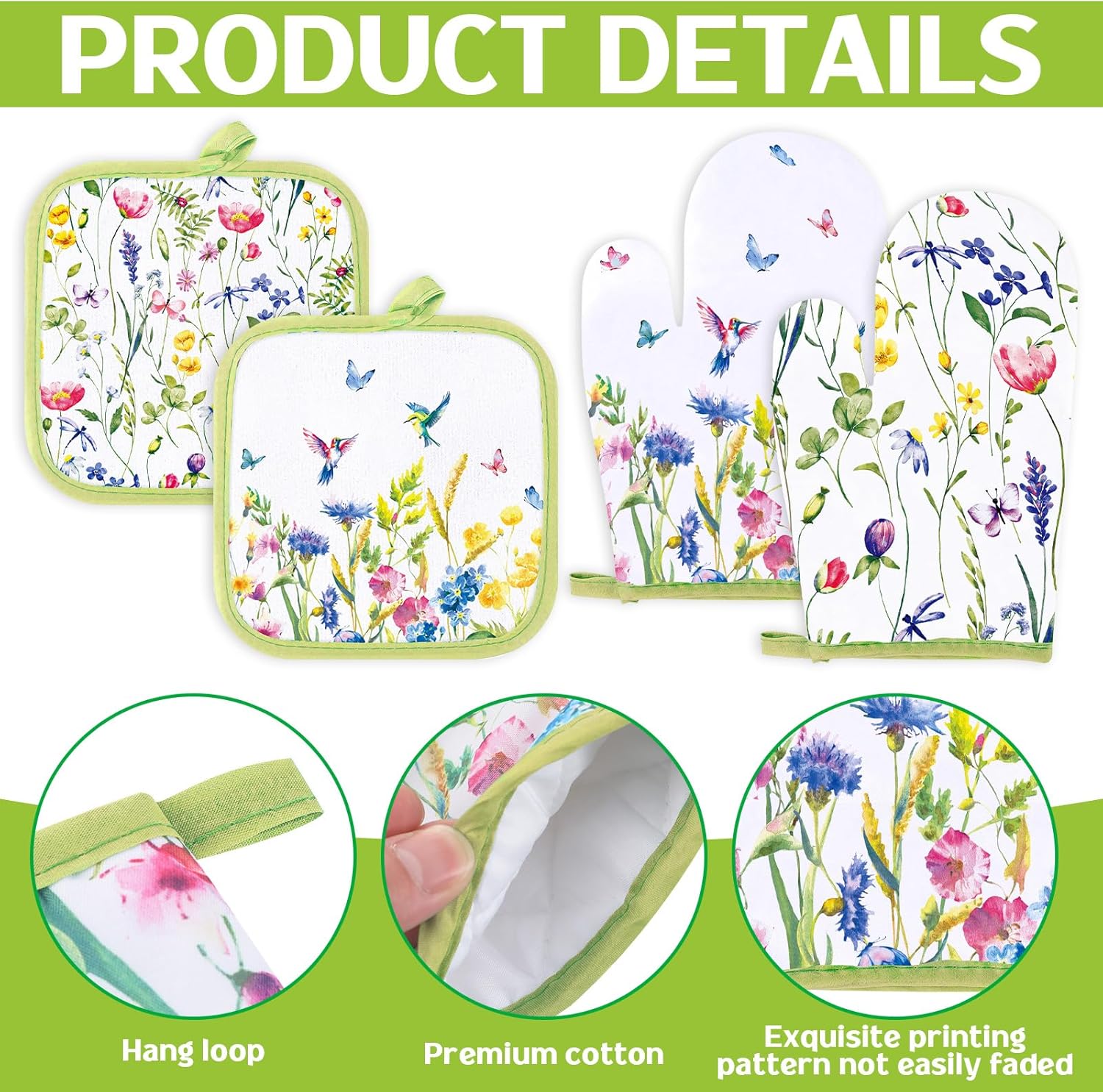 Spring Floral Heat-Resistant - Set of 6 for Kitchen Cooking