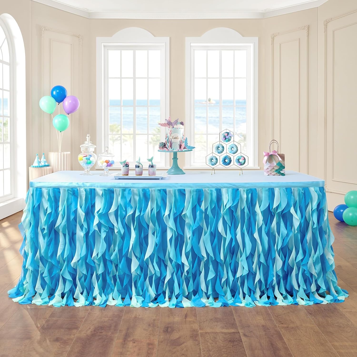 Leegleri 6FT Tulle Table Skirt Ocean Blue Perfect for Baby Celebrations