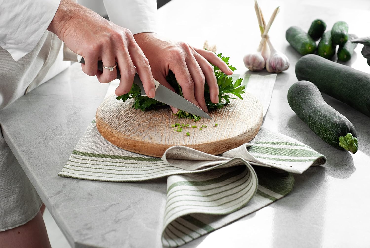 Hand-crafted linen tea towel Irish green style