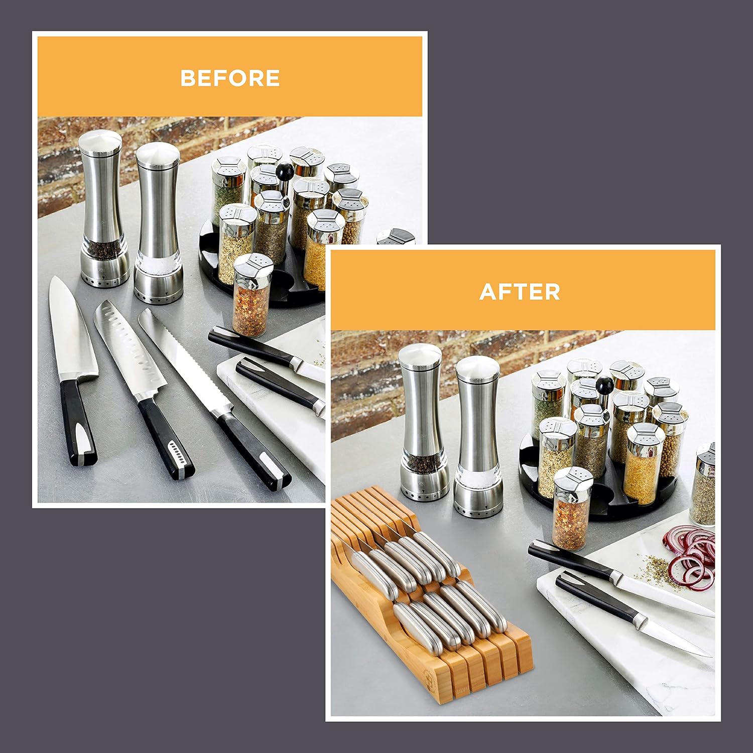 Bambsi In-Drawer Knife Block - Fits 5 Long 6 Short Knives