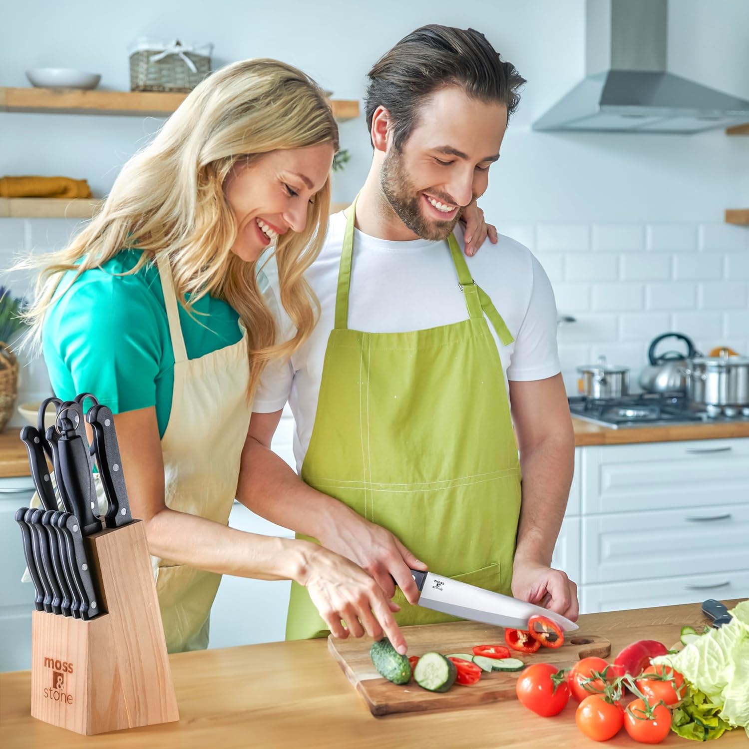 Moss Stone 14-Piece Kitchen Knife Block Set