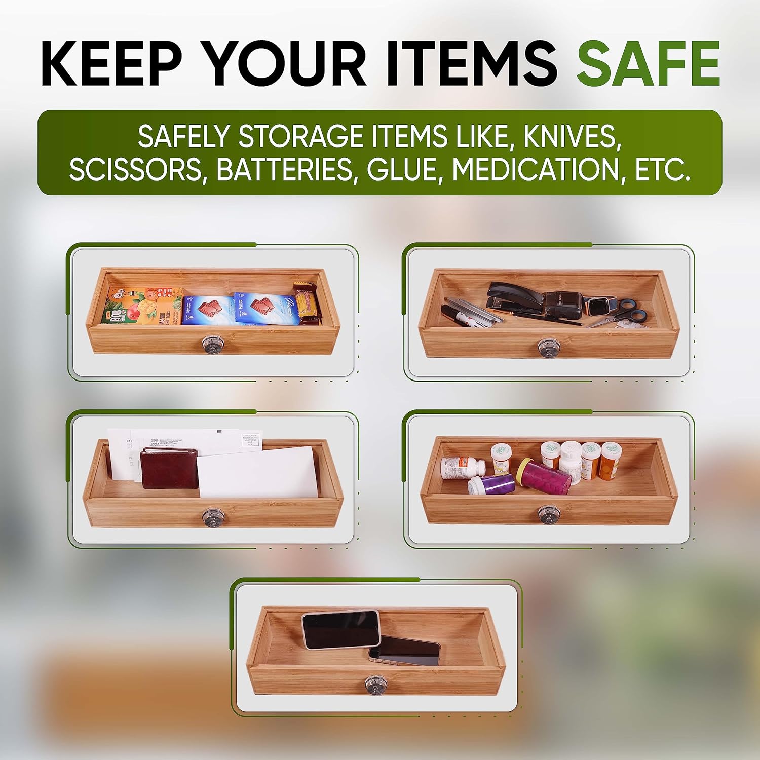TrueBlueBamboo Kids Safe Bamboo Knife Holder for Drawers 25 Knives Capacity