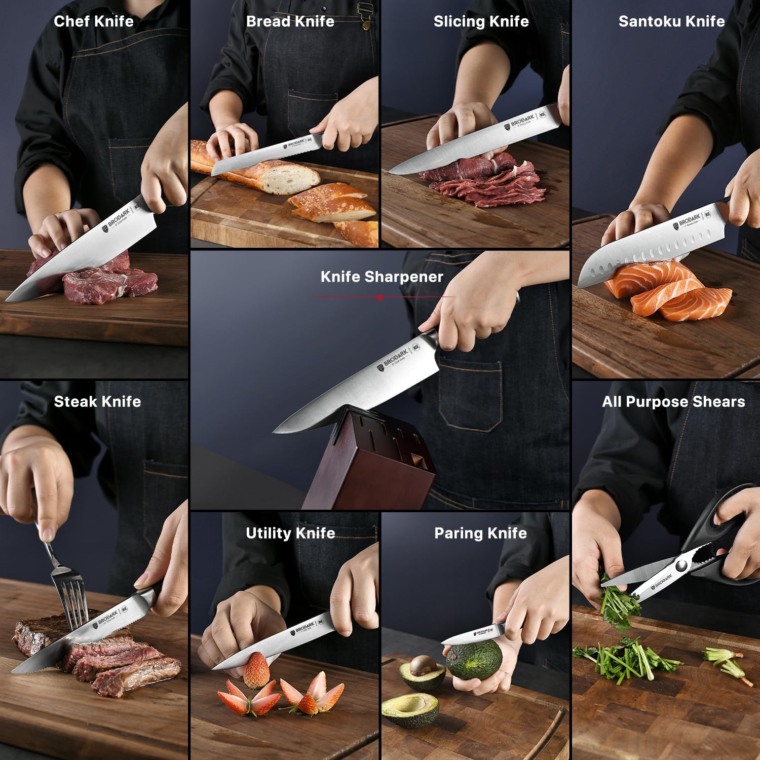 15-Piece knives set with German steel and ergonomic handles