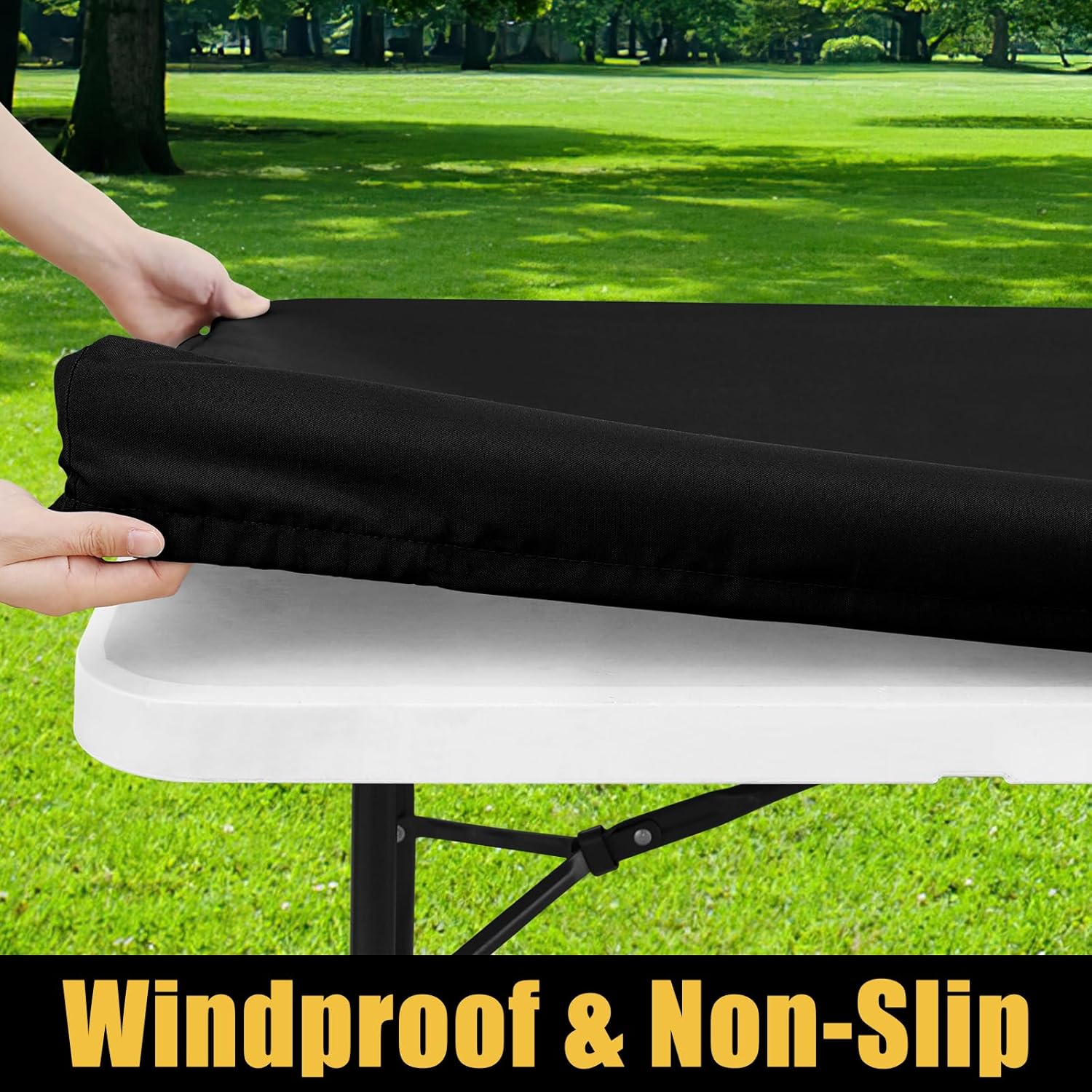 Smiry 6-Foot Picnic Table Cloth Waterproof Elastic Washable - Black 30x72