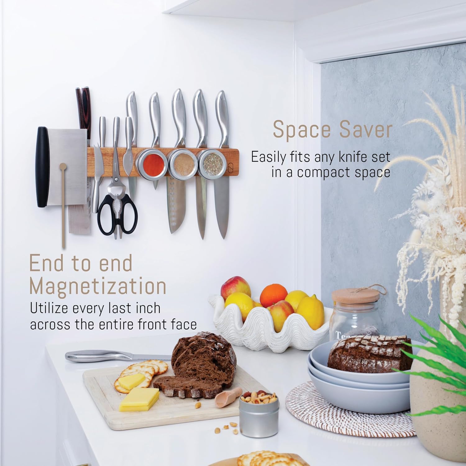 NOVAWARE Magnetic Knife Holder for Kitchen Storage with Double Capacity