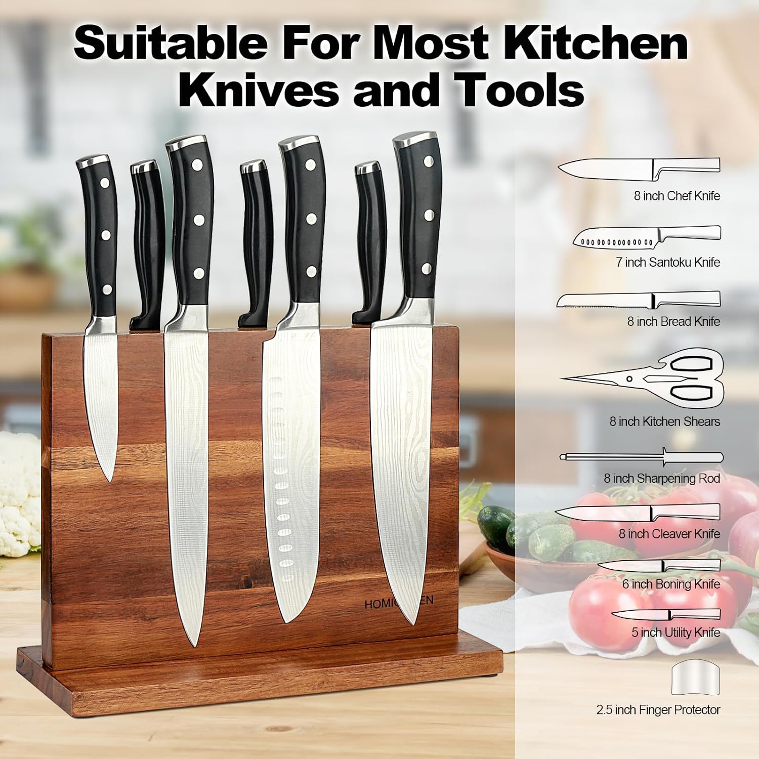 HOMIQUEEN Magnetic Knife Block Double Sided