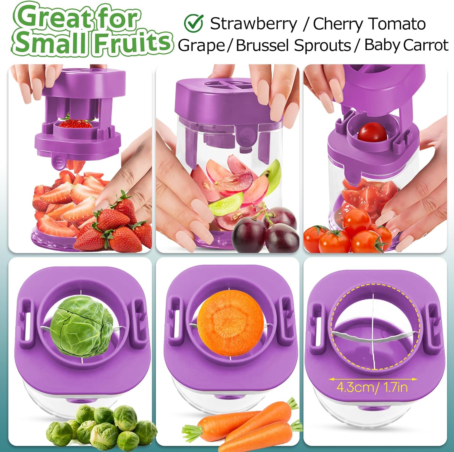Stainless Steel Small Fruit Cutters Multitool Food Cutter for Kids Purple