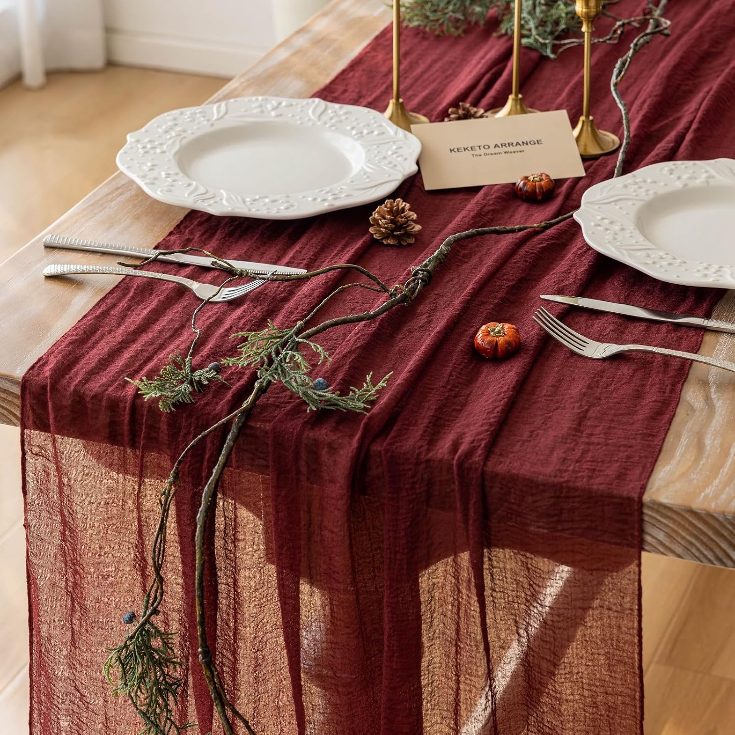 Stunning 120-inch Red Cheesecloth Runner - Keketoarrange for Parties Frequently
