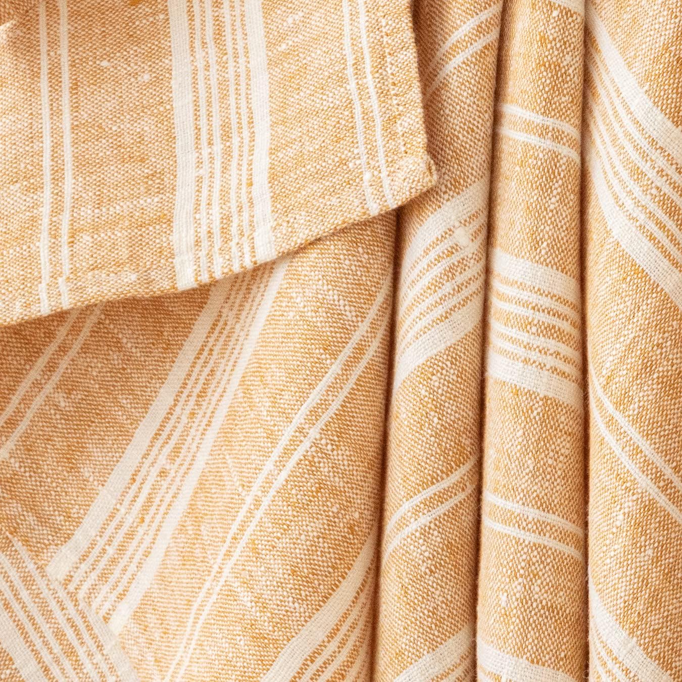 Set of 2 Gold Linen Tea Towels Multistripe