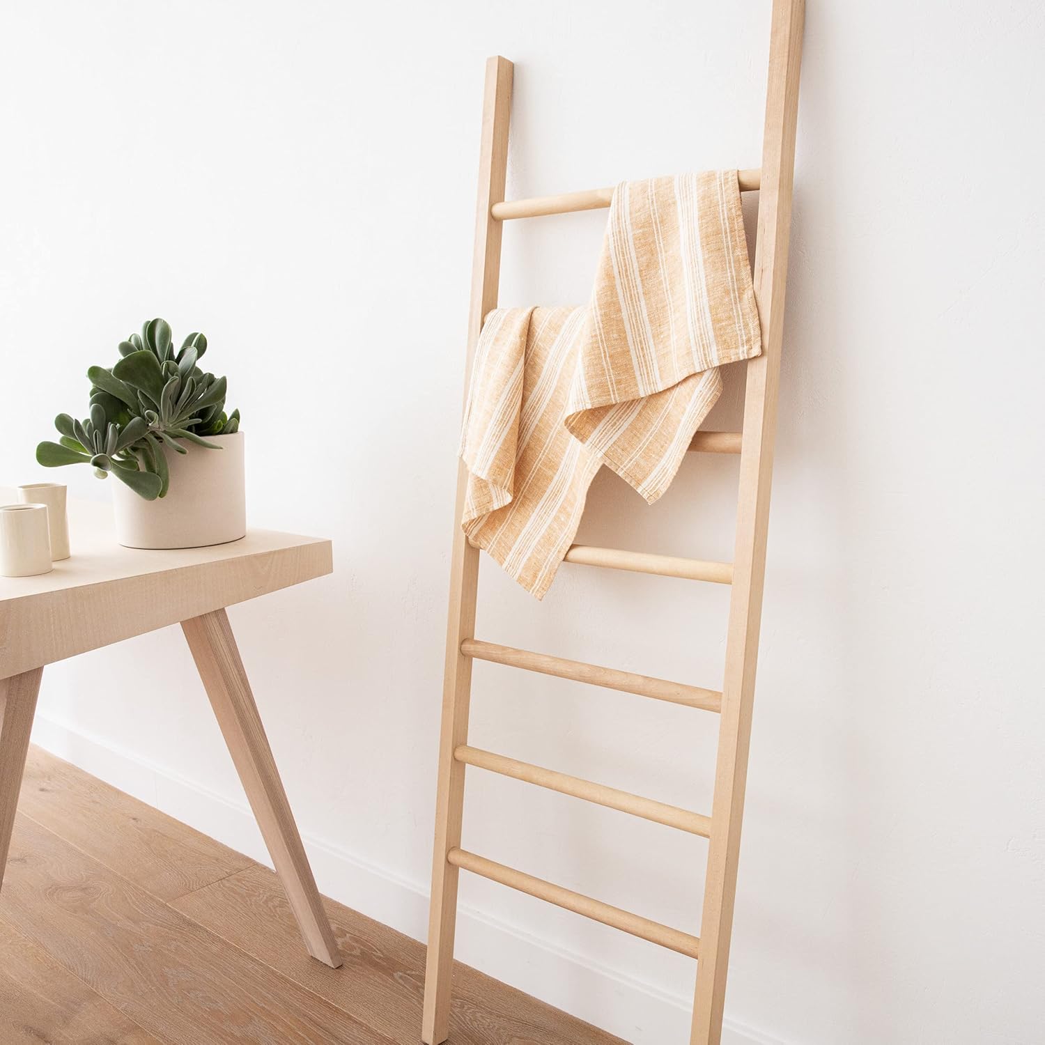 Set of 2 Gold Linen Tea Towels Multistripe