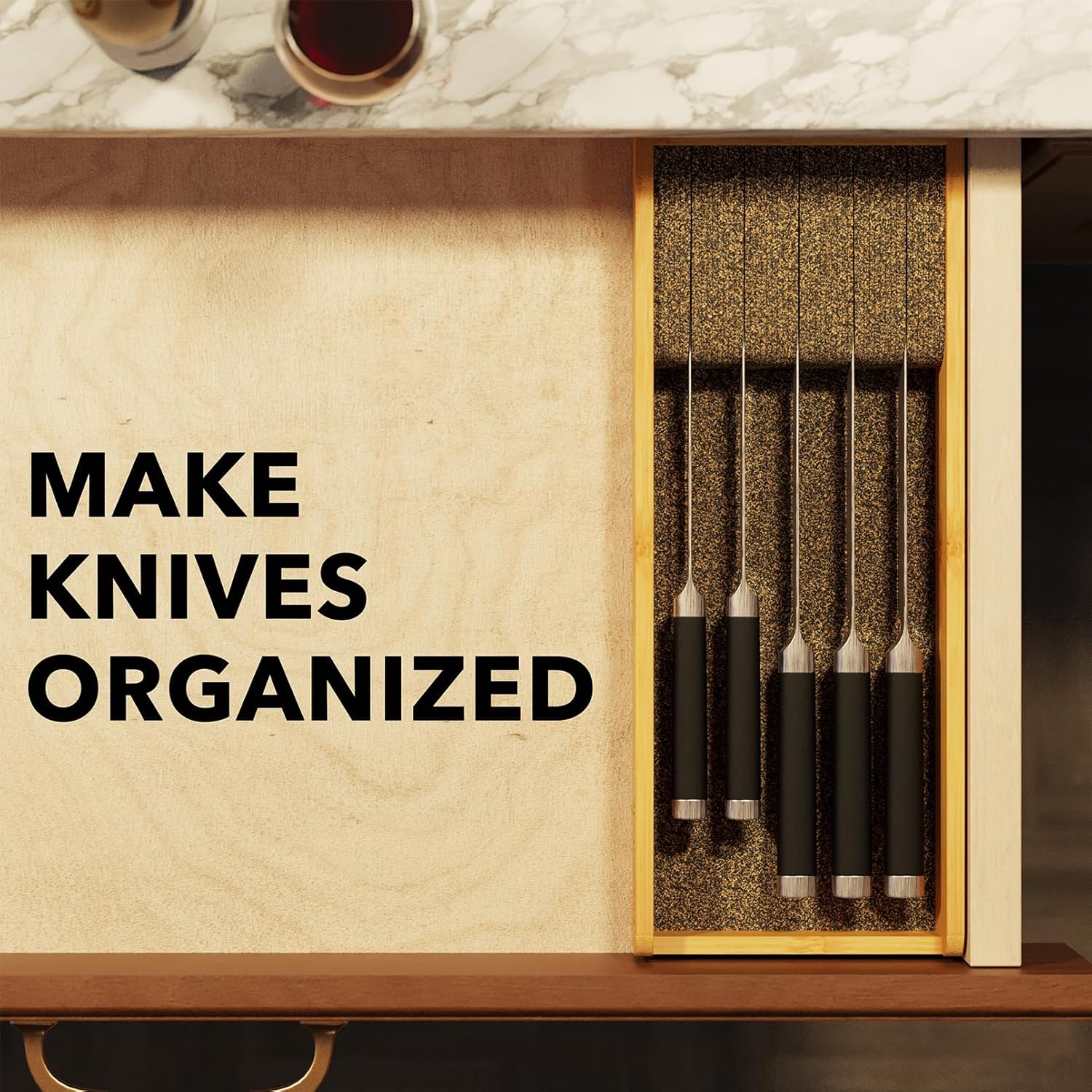 SpaceAid Bamboo Knives Organizer Small