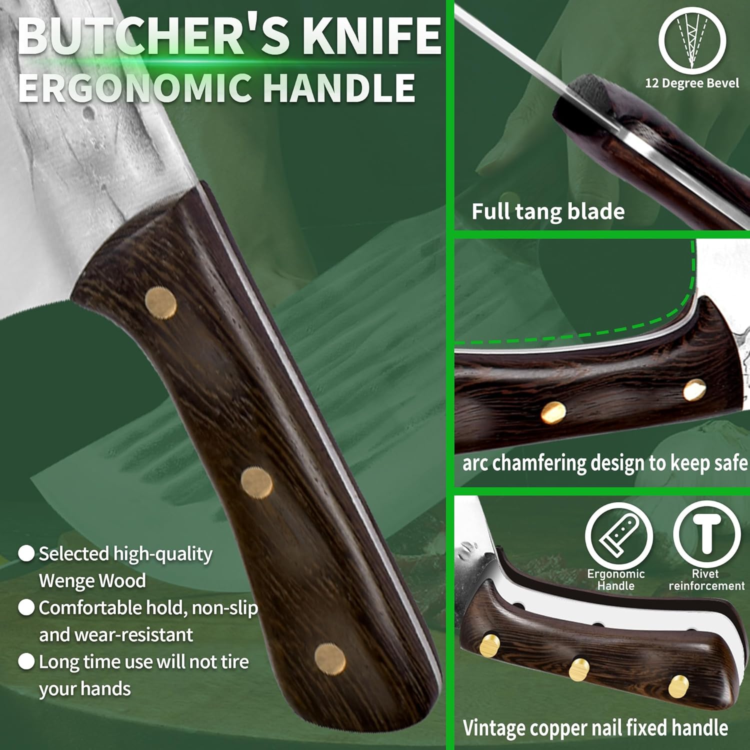FULLHI 15PCS Chef Butcher Knife Set with Magnetic Holder
