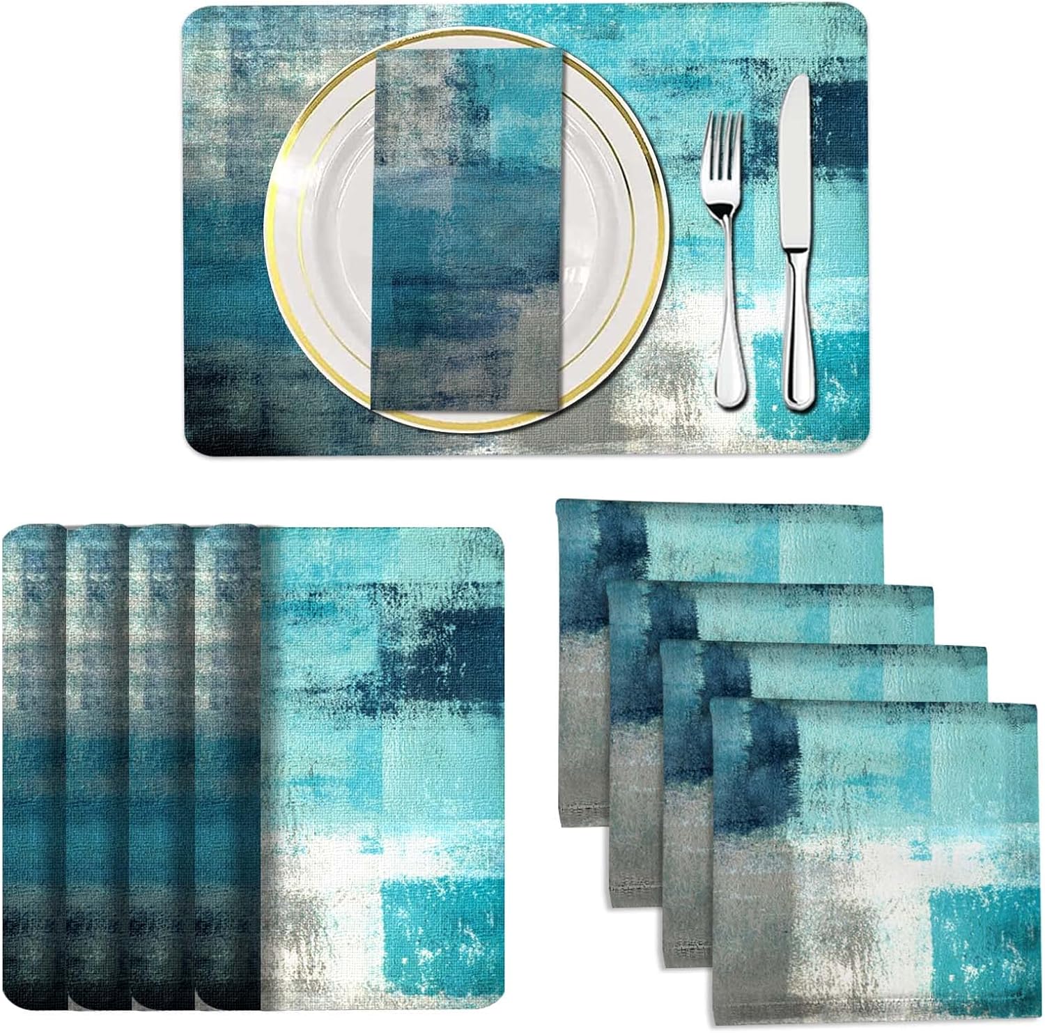 MCALK Modern Turquoise Placemat Cloth Napkin Set