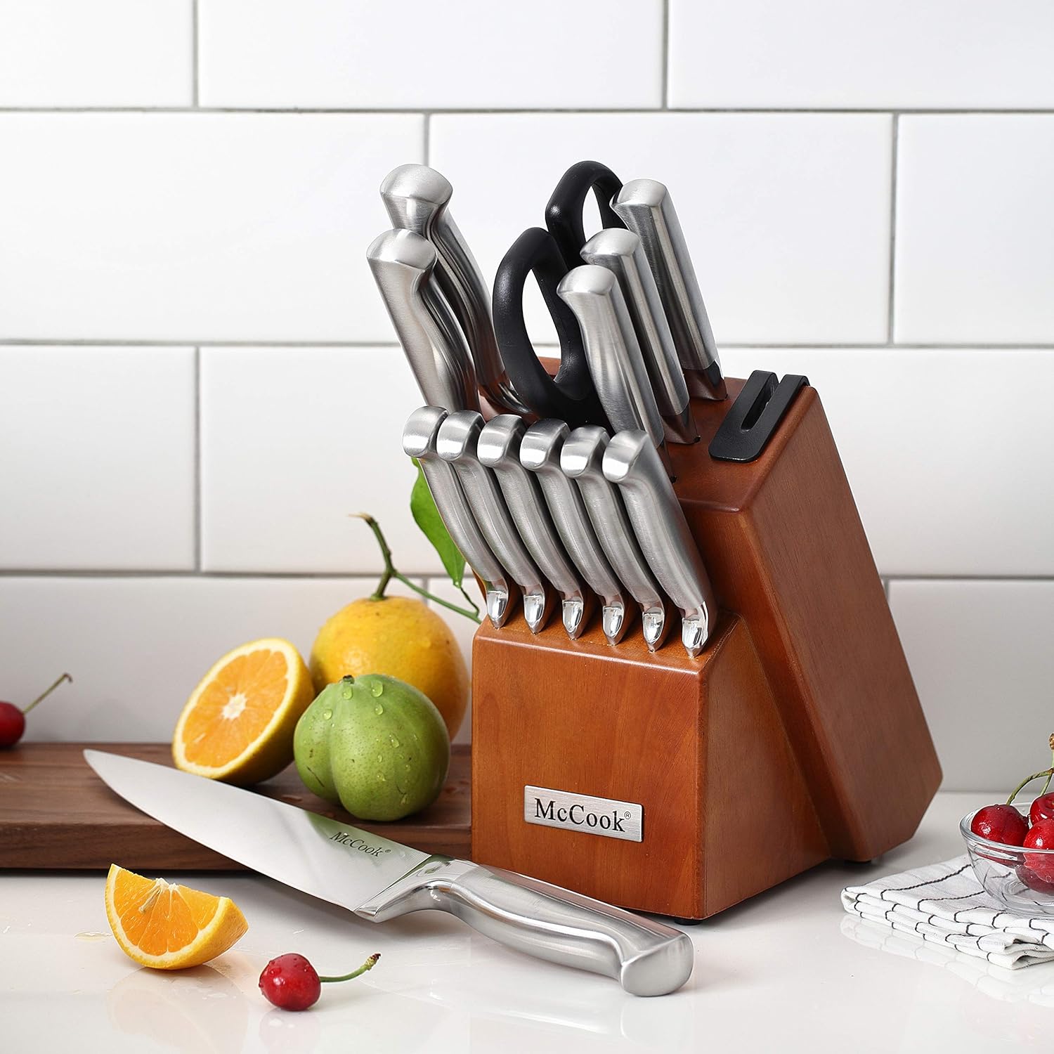 McCook premium German stainless steel knife set with built-in sharpener