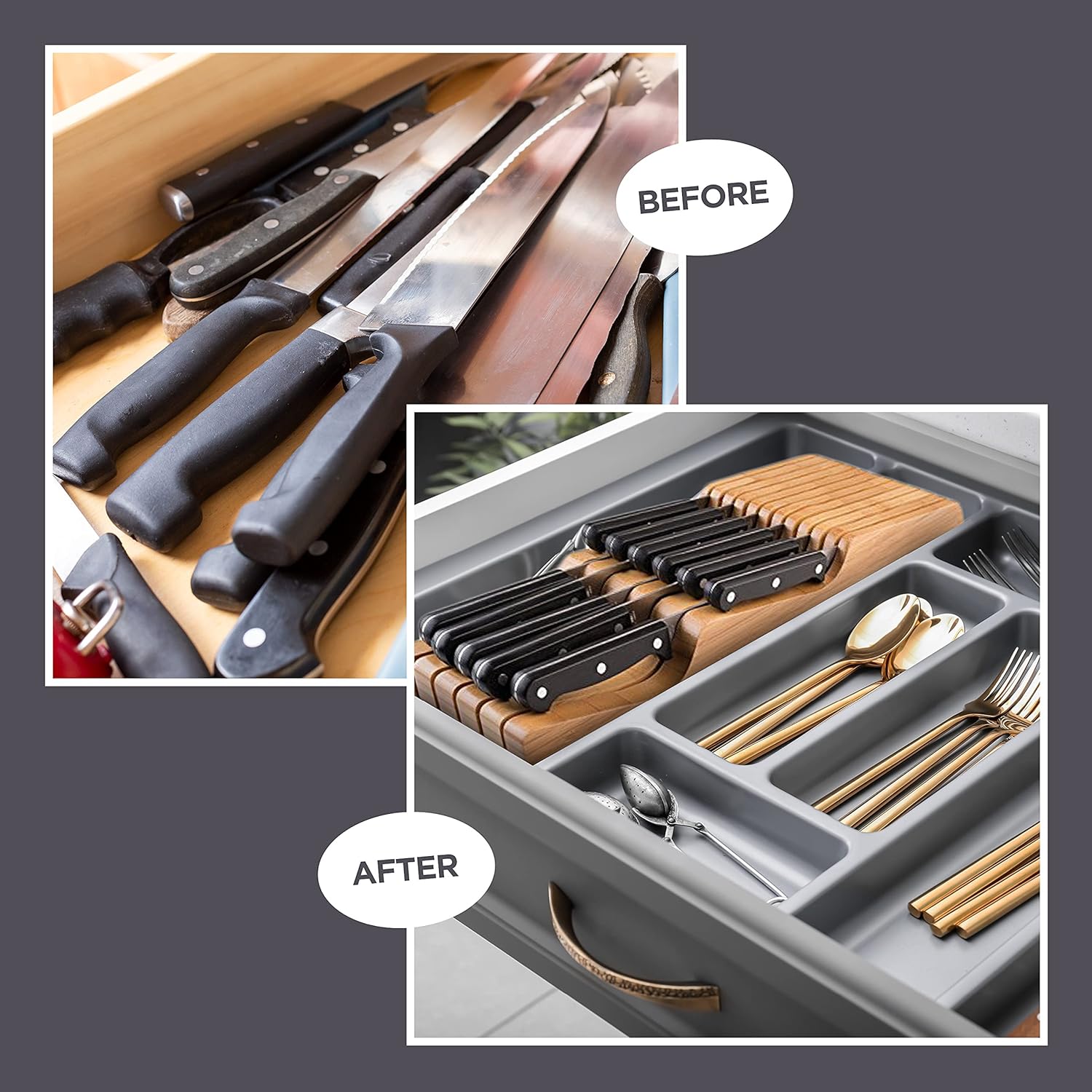 Bambsi In-Drawer Knife Block - Fits 5 Long 6 Short Knives
