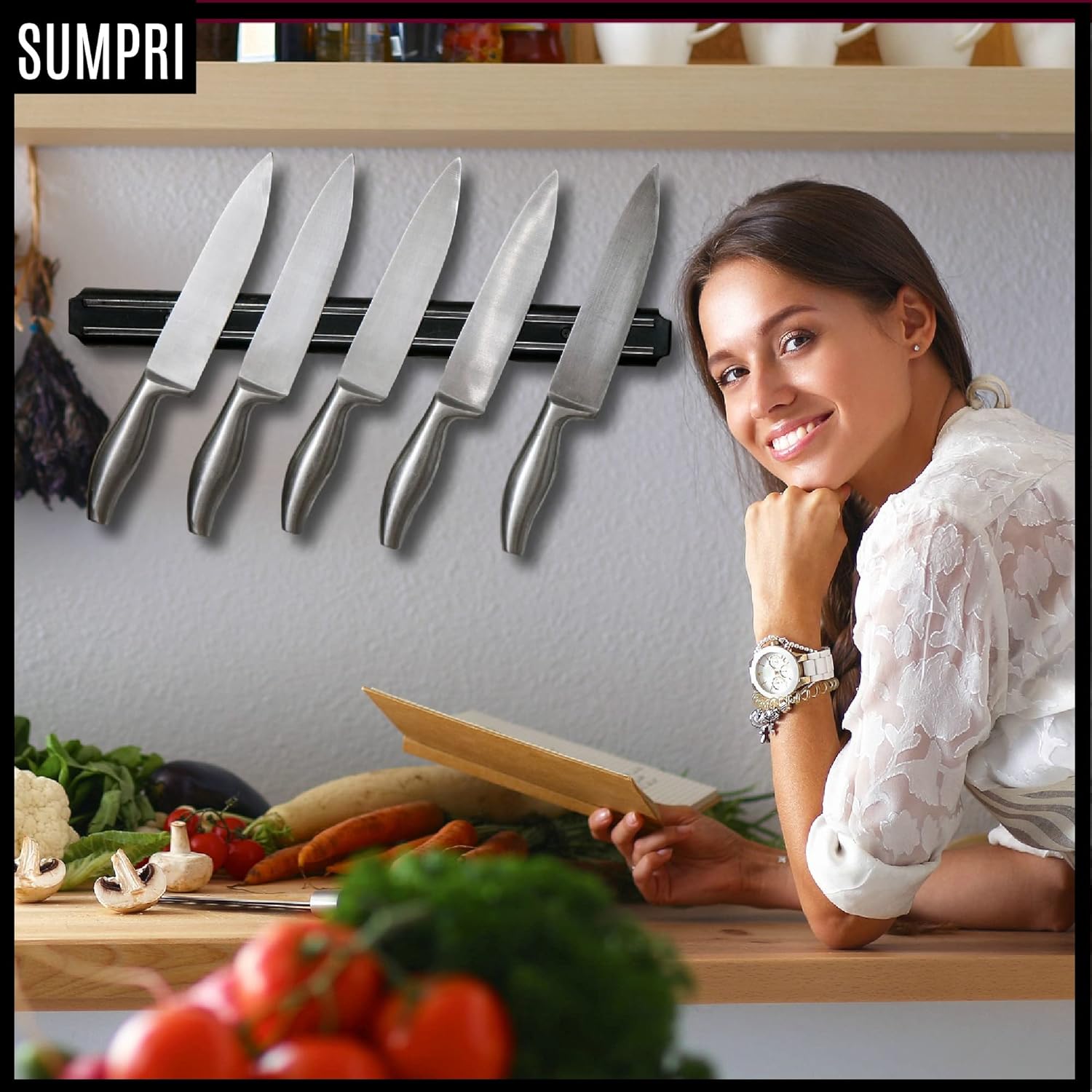 SUMPRI Magnetic Knife Holder Strip for Wall Set of 2 15 inch