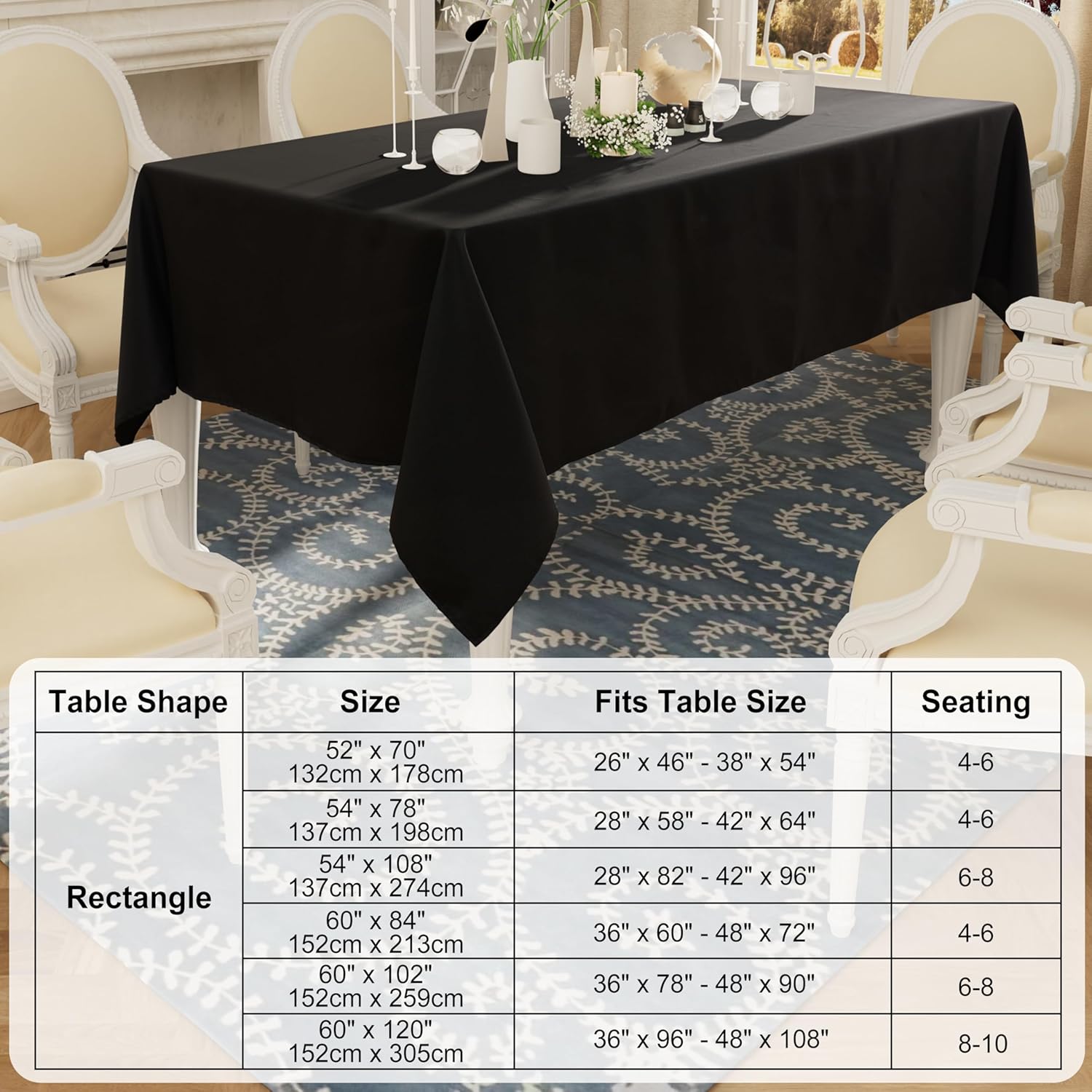 Smiry Rectangle Table Cloth Waterproof Anti-Scratch 60x84 Black