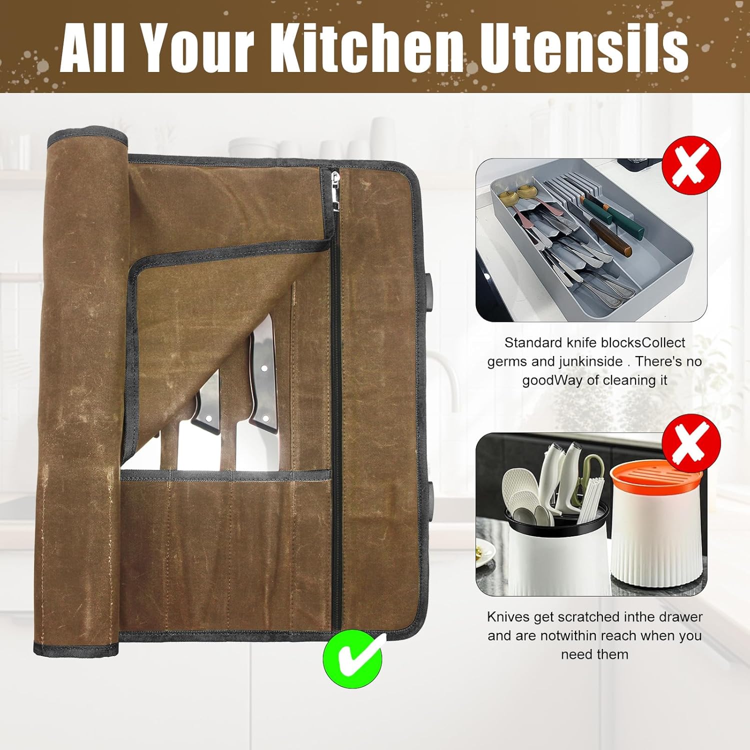 QEES Chef Knife Roll Bag