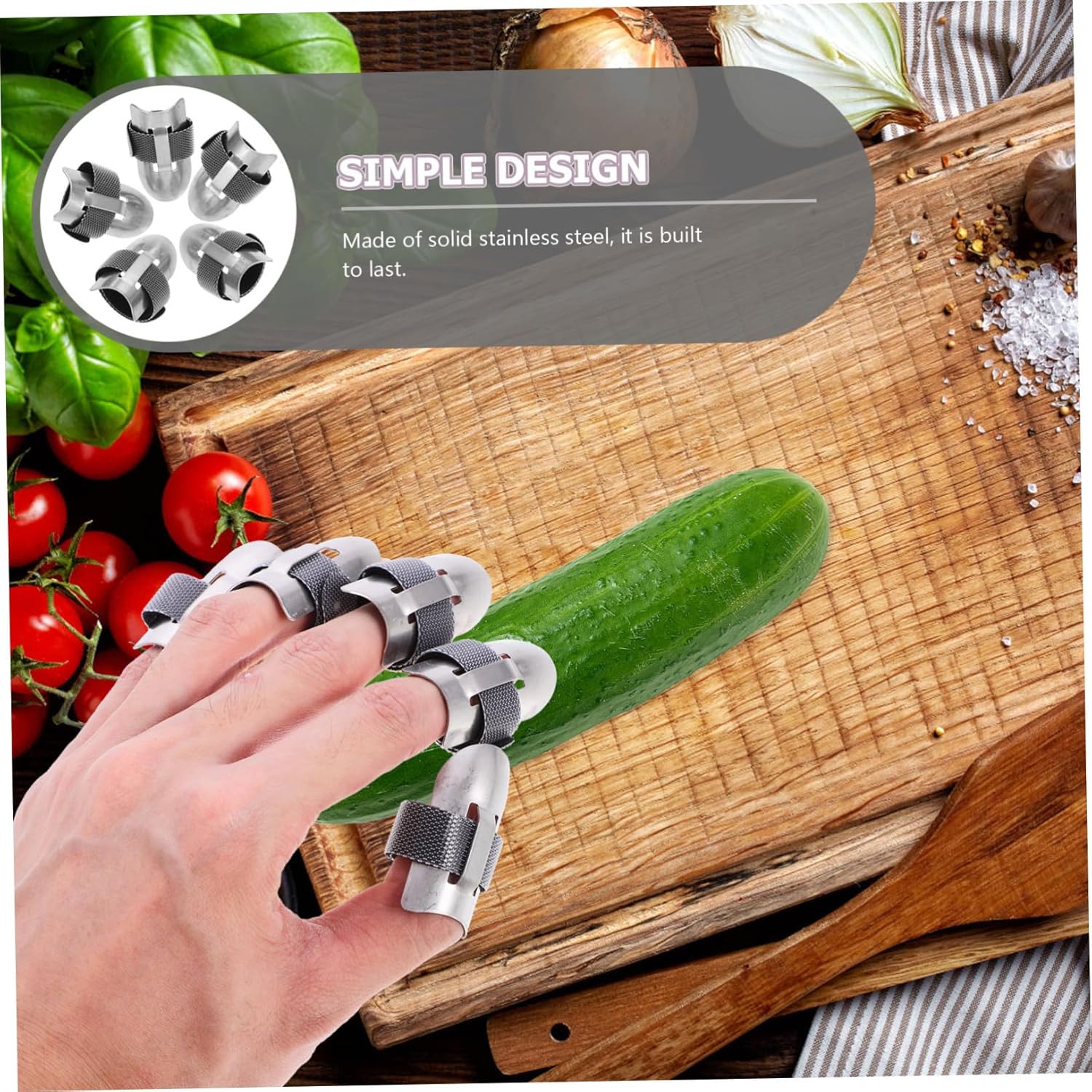 Stainless Steel Finger Guards 5-Piece Set for Safe Kitchen Tasks