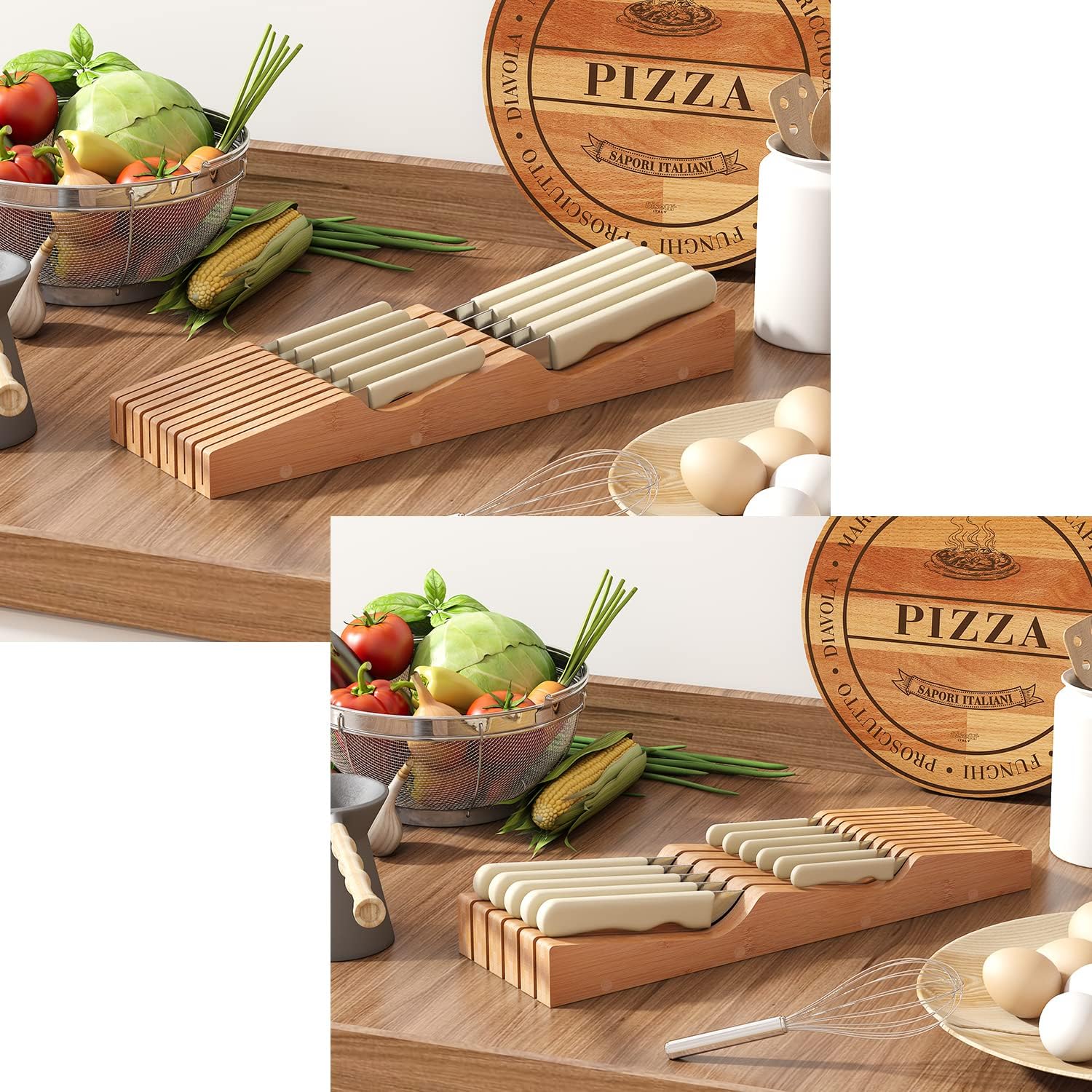 Space-Saving Bamboo Knife Block Organizer