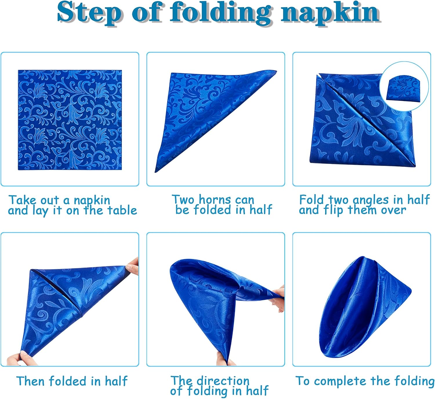 16-Piece Royal Blue Satin Napkins for Dining