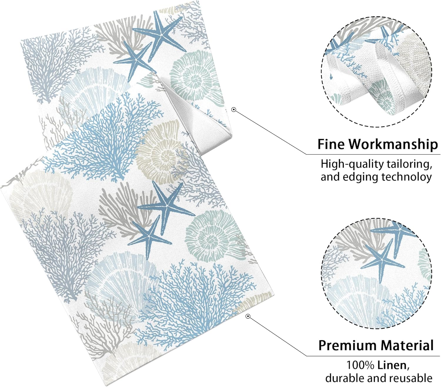 A Glimpse of the Sea - Linen Coastal Table Runner
